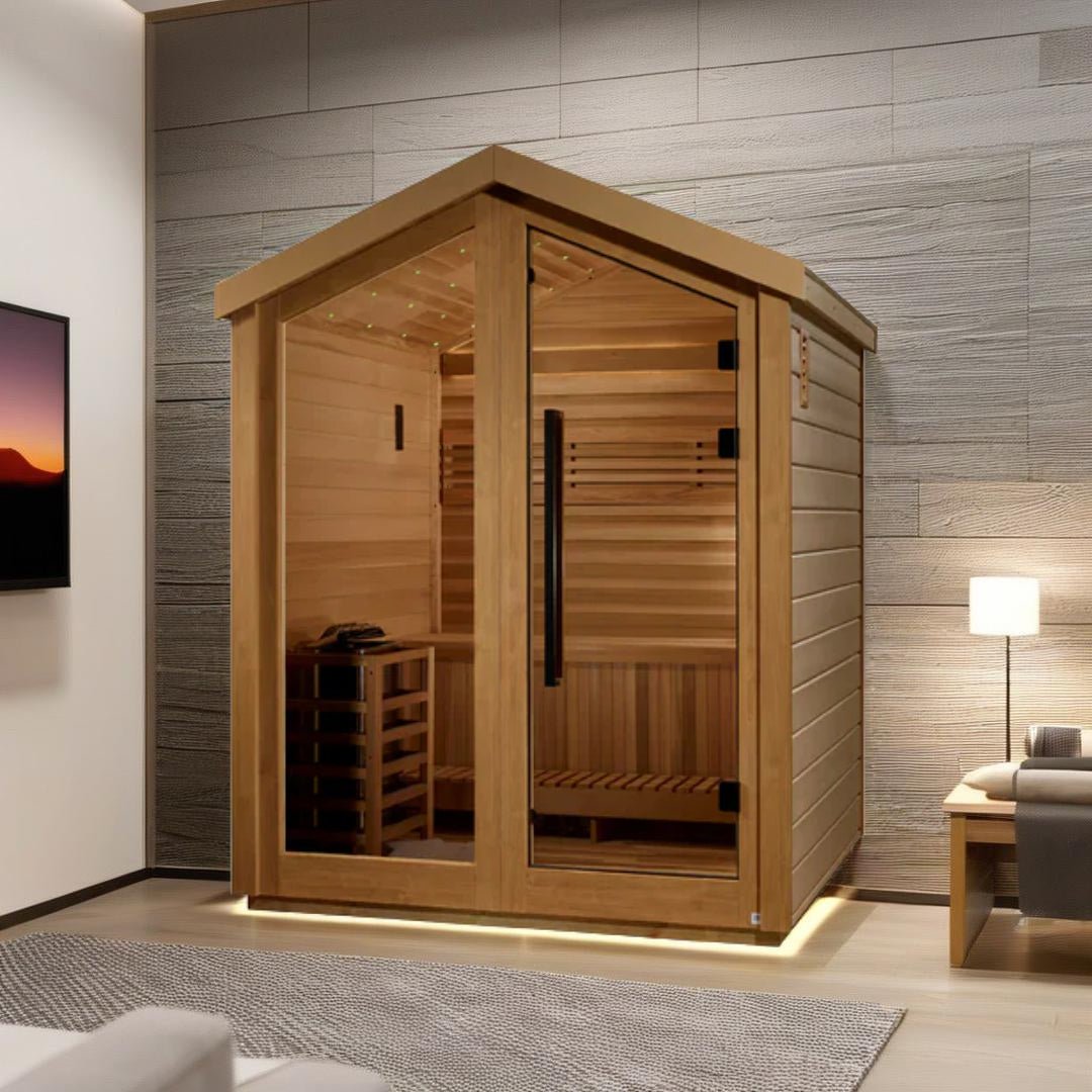 Golden Designs Savonlinna 3-Person Outdoor Traditional Sauna - Canadian Red Cedar Interior - Energize Trek