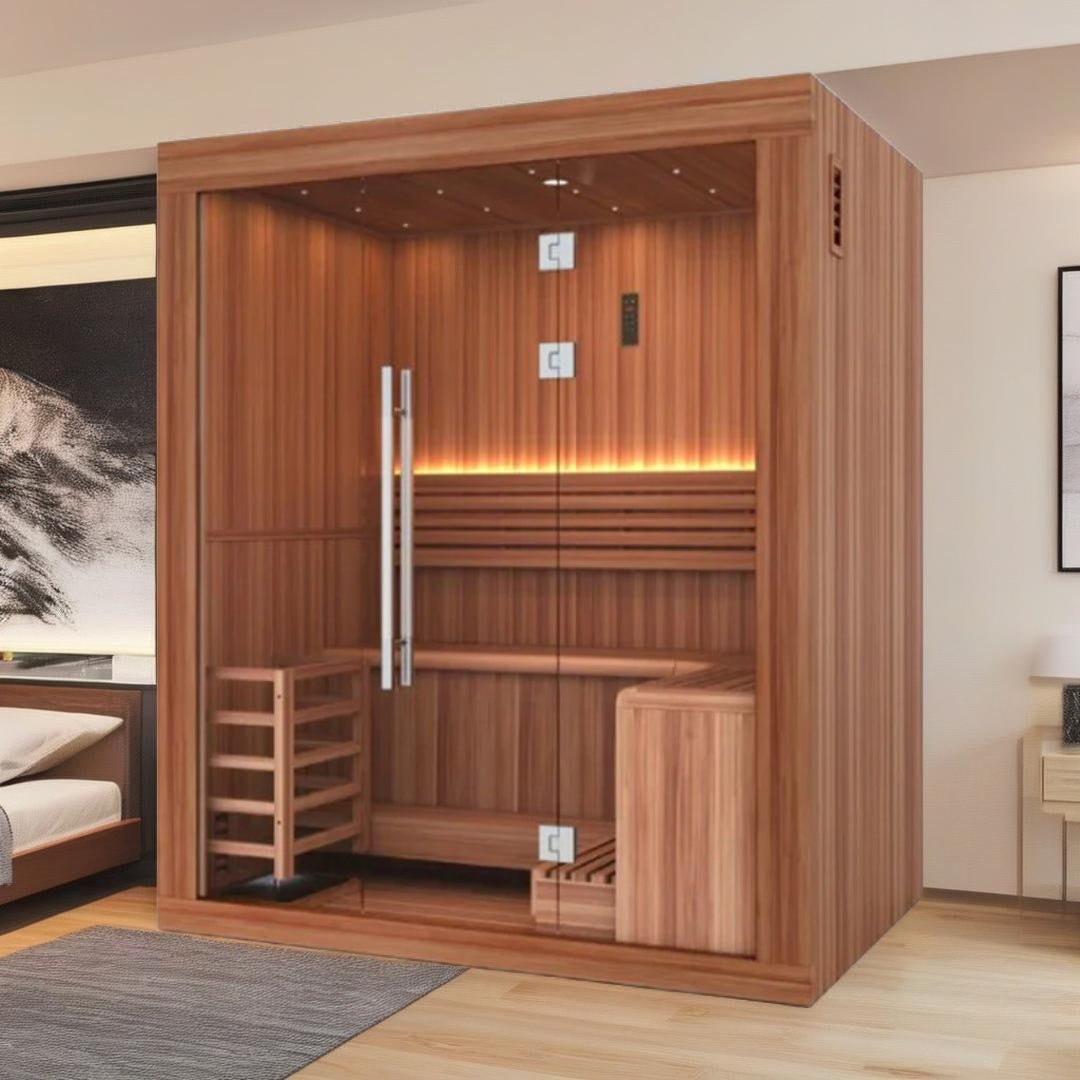 Golden Designs "Sundsvall Edition" 2 Person Traditional Sauna - Canadian Red Cedar Interior and Pacific Premium Clear Cedar Exterior - Energize Trek