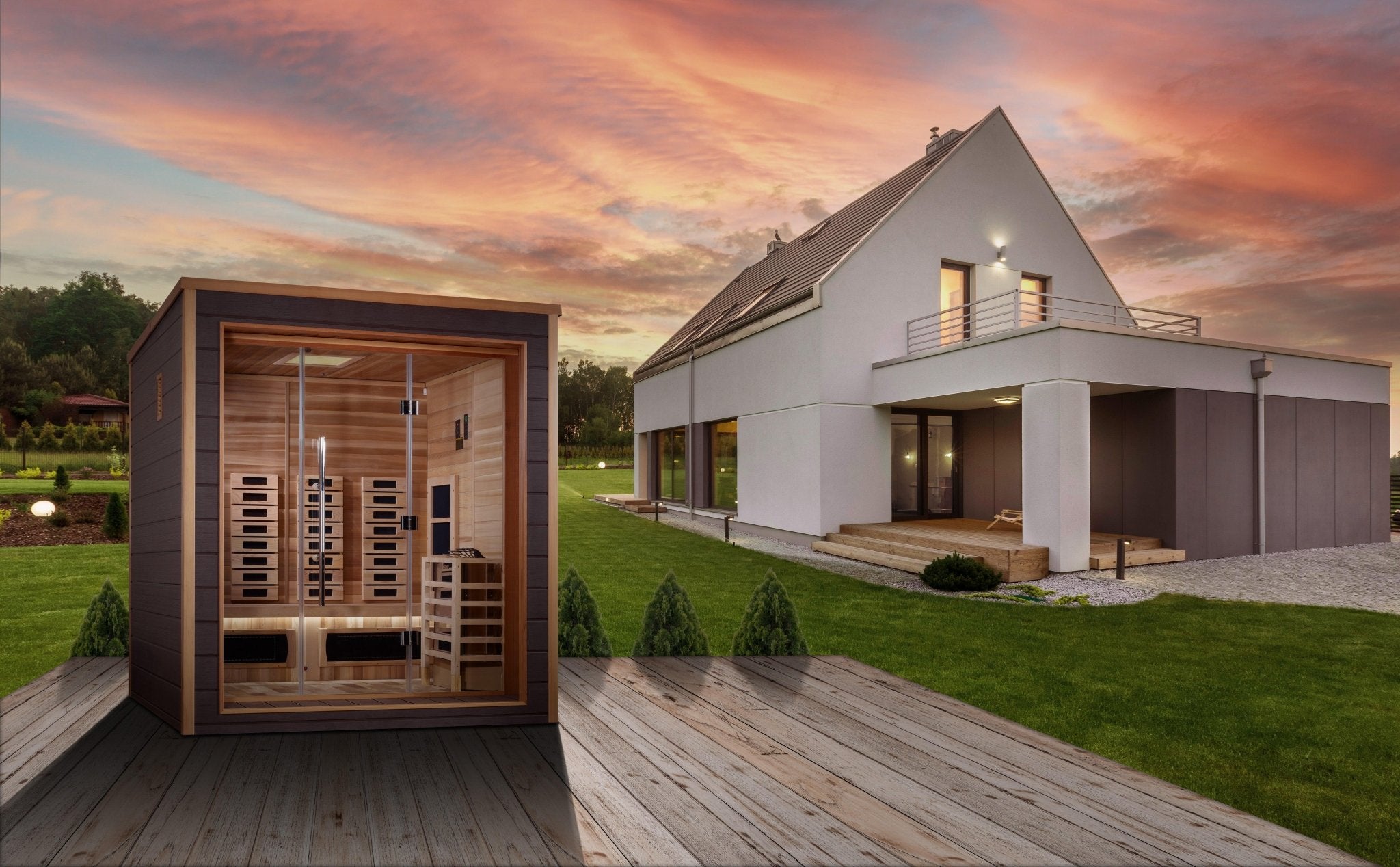Golden Designs Visby 3 Person Outdoor-Indoor PureTech™ Hybrid Full Spectrum Sauna - Energize Trek