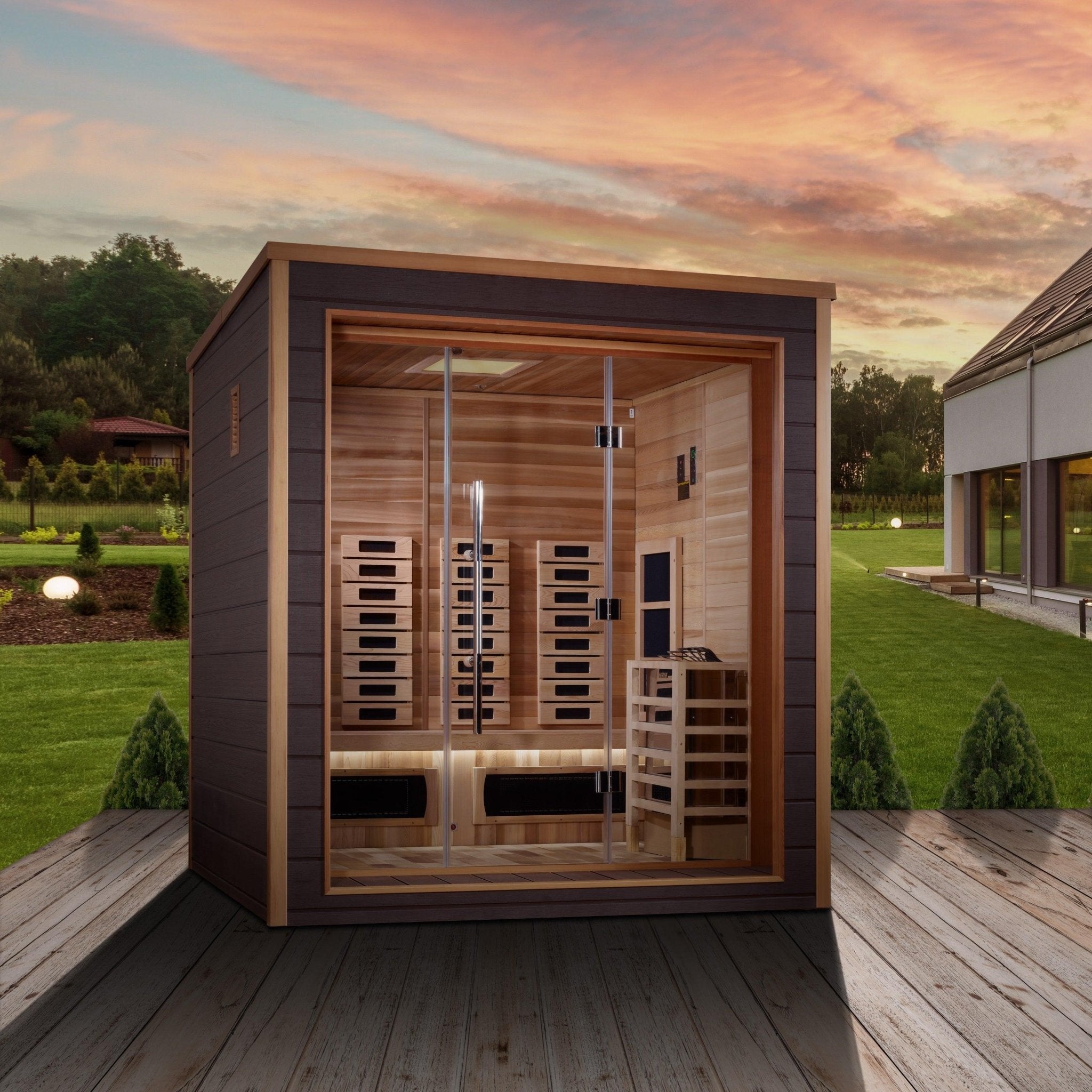 Golden Designs Visby 3 Person Outdoor-Indoor PureTech™ Hybrid Full Spectrum Sauna - Energize Trek