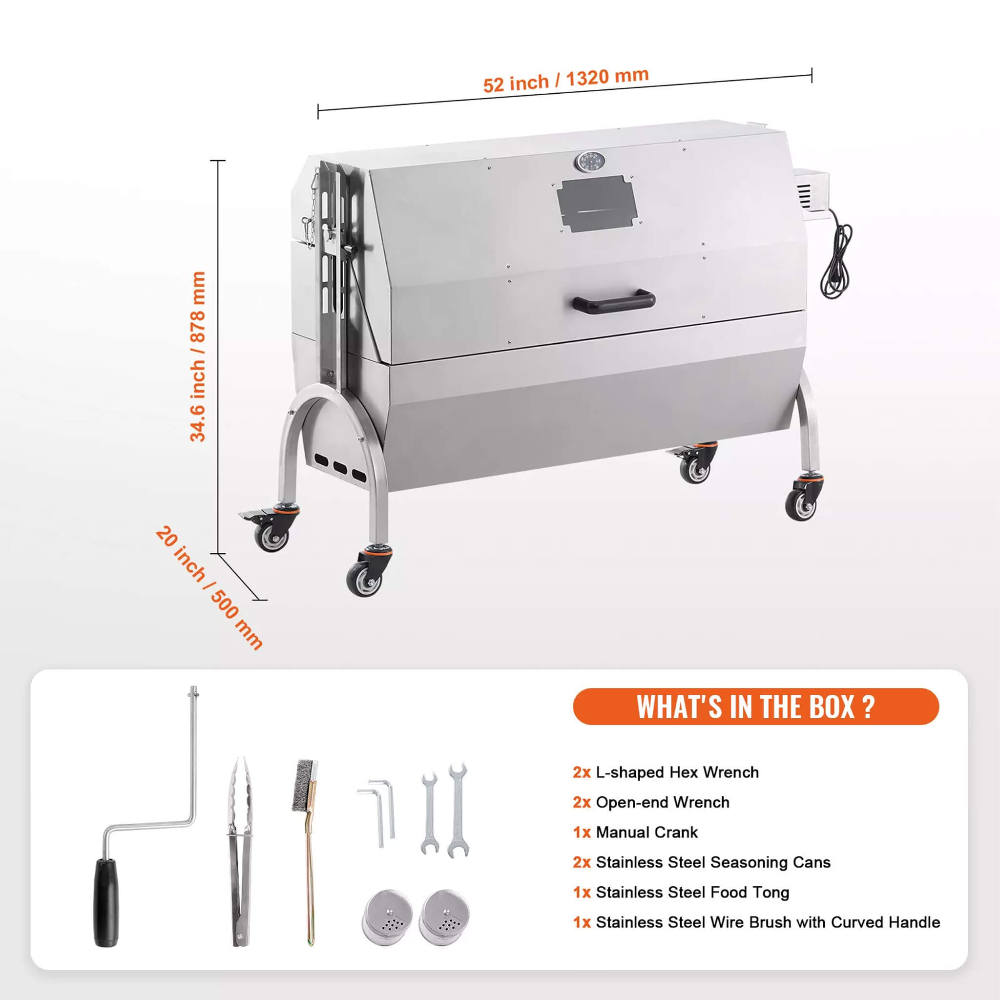 Heavy-Duty 52W Spit Roaster Rotisserie BBQ Grill For Pig, Lamb And Chicken (SAK59286) - Energize Trek
