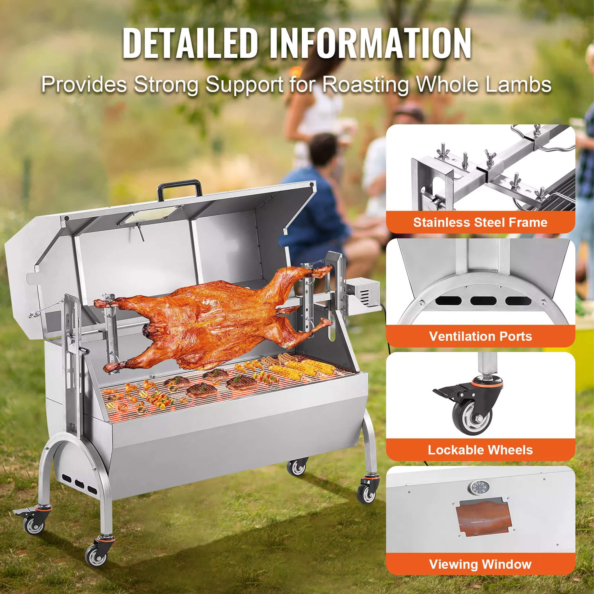 Heavy-Duty 52W Spit Roaster Rotisserie BBQ Grill For Pig, Lamb And Chicken (SAK59286) - Energize Trek