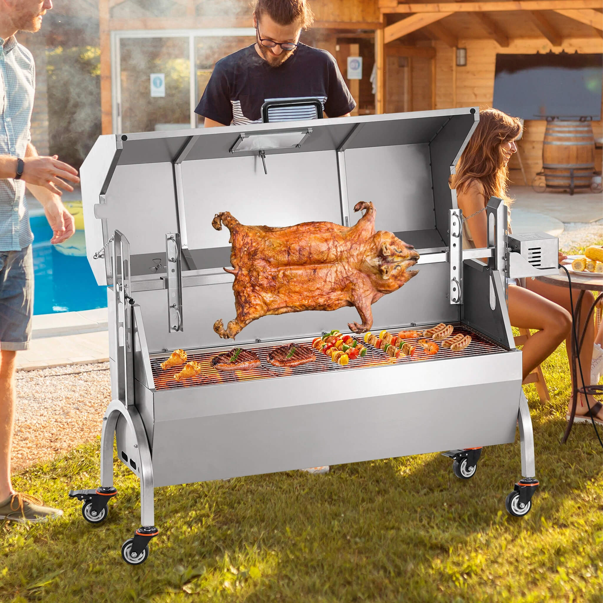 Heavy-Duty 52W Spit Roaster Rotisserie BBQ Grill For Pig, Lamb And Chicken (SAK59286) - Energize Trek