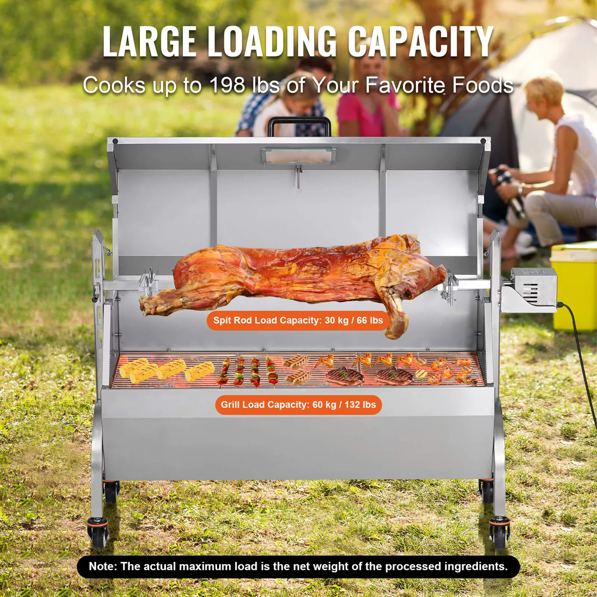 Heavy-Duty 52W Spit Roaster Rotisserie BBQ Grill For Pig, Lamb And Chicken (SAK59286) - Energize Trek
