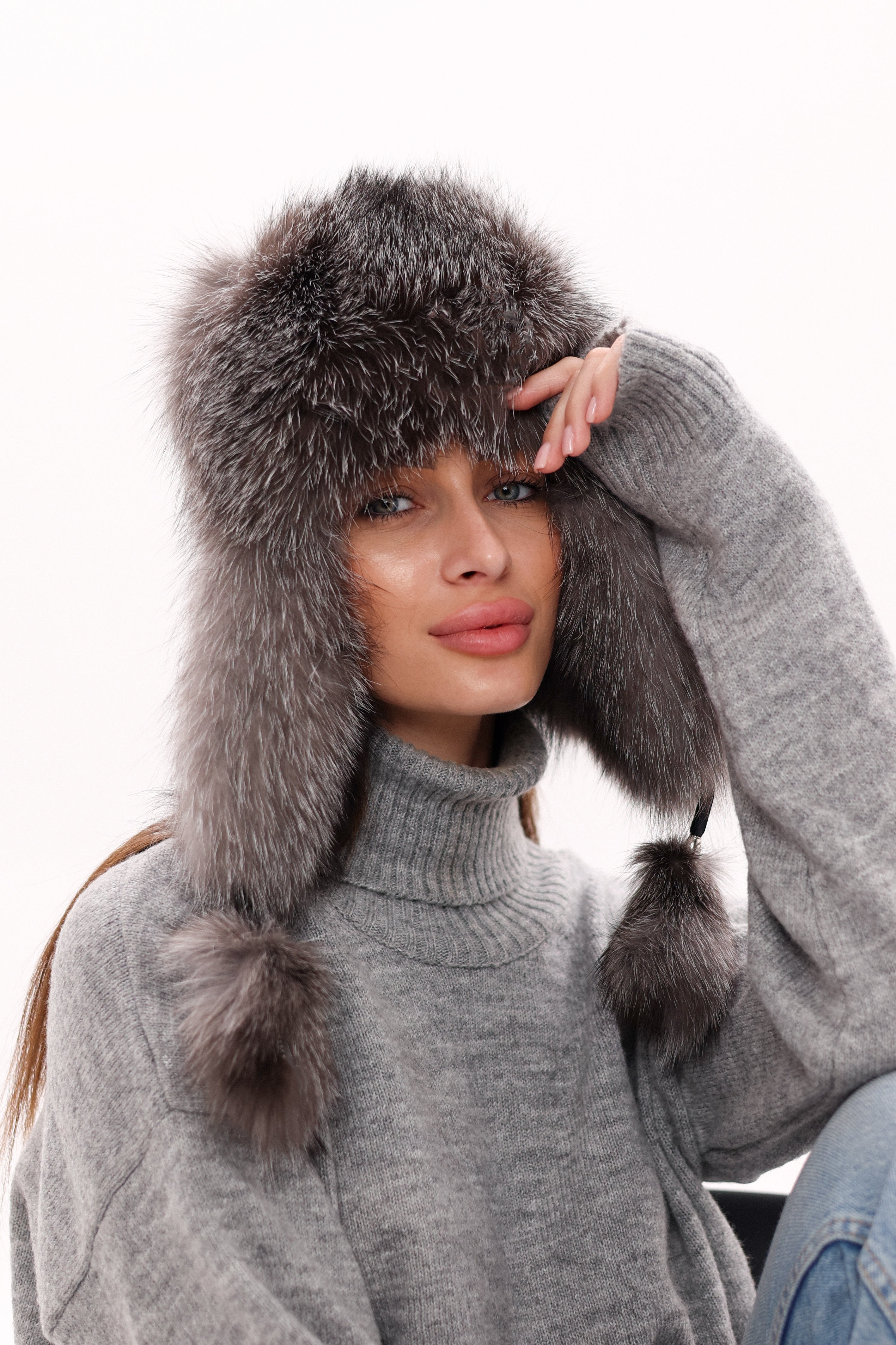 Genuine Silver Fox Fur Genuine Leather Hat - Energize Trek