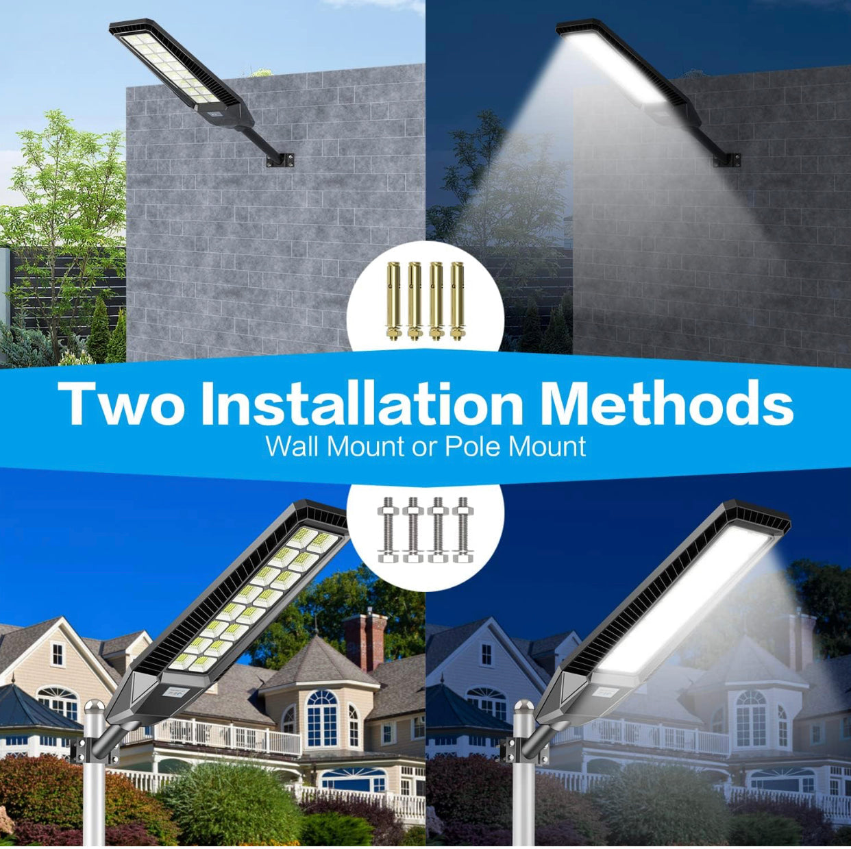 2 Pack 4600W Solar Street Lights Outdoor 190000 Lumens Dusk to Dawn With Remote and Motion Sensor - Energize Trek