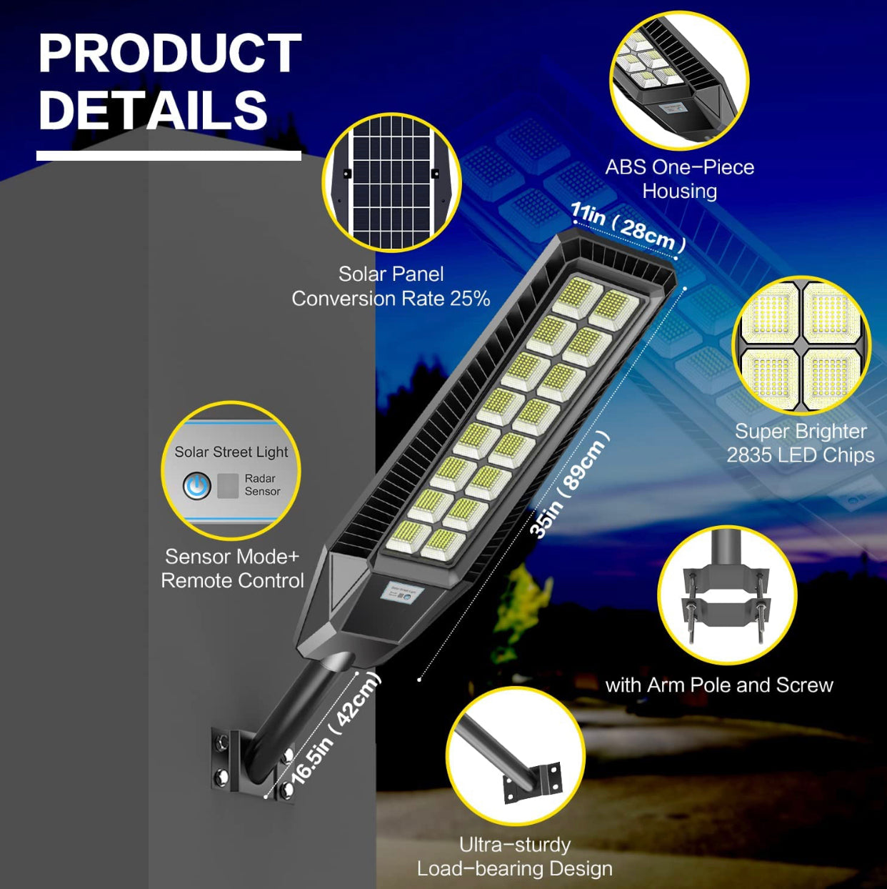 2 Pack 4600W Solar Street Lights Outdoor 190000 Lumens Dusk to Dawn With Remote and Motion Sensor - Energize Trek