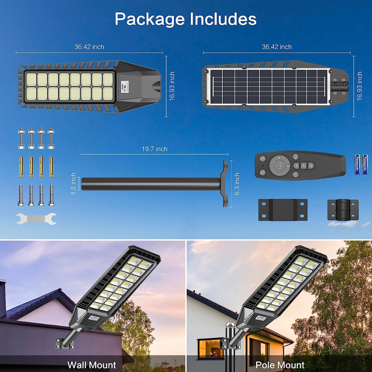 2 Pack 4600W Solar Street Lights Outdoor 190000 Lumens Dusk to Dawn With Remote and Motion Sensor - Energize Trek