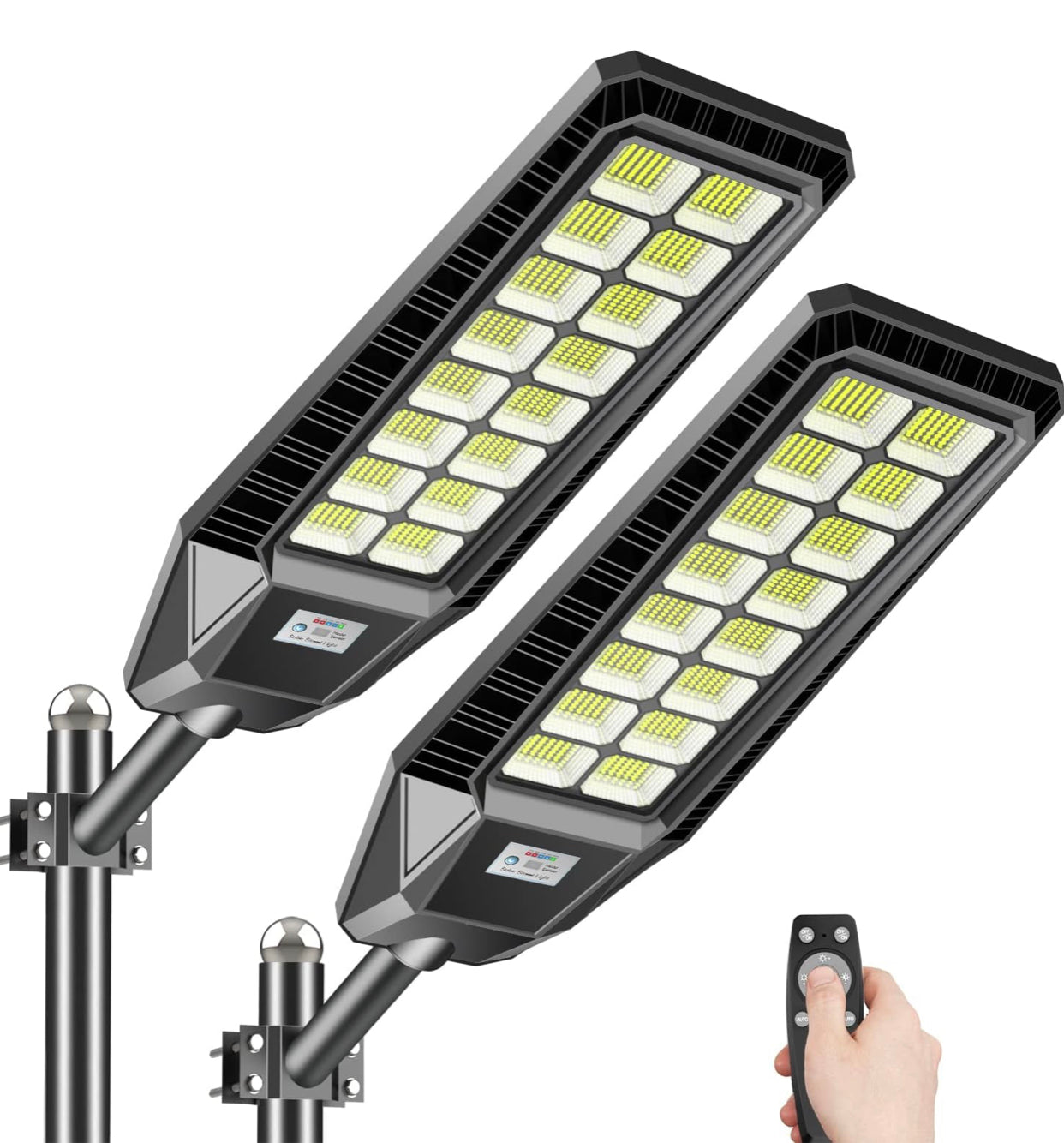 2 Pack 4600W Solar Street Lights Outdoor 190000 Lumens Dusk to Dawn With Remote and Motion Sensor - Energize Trek