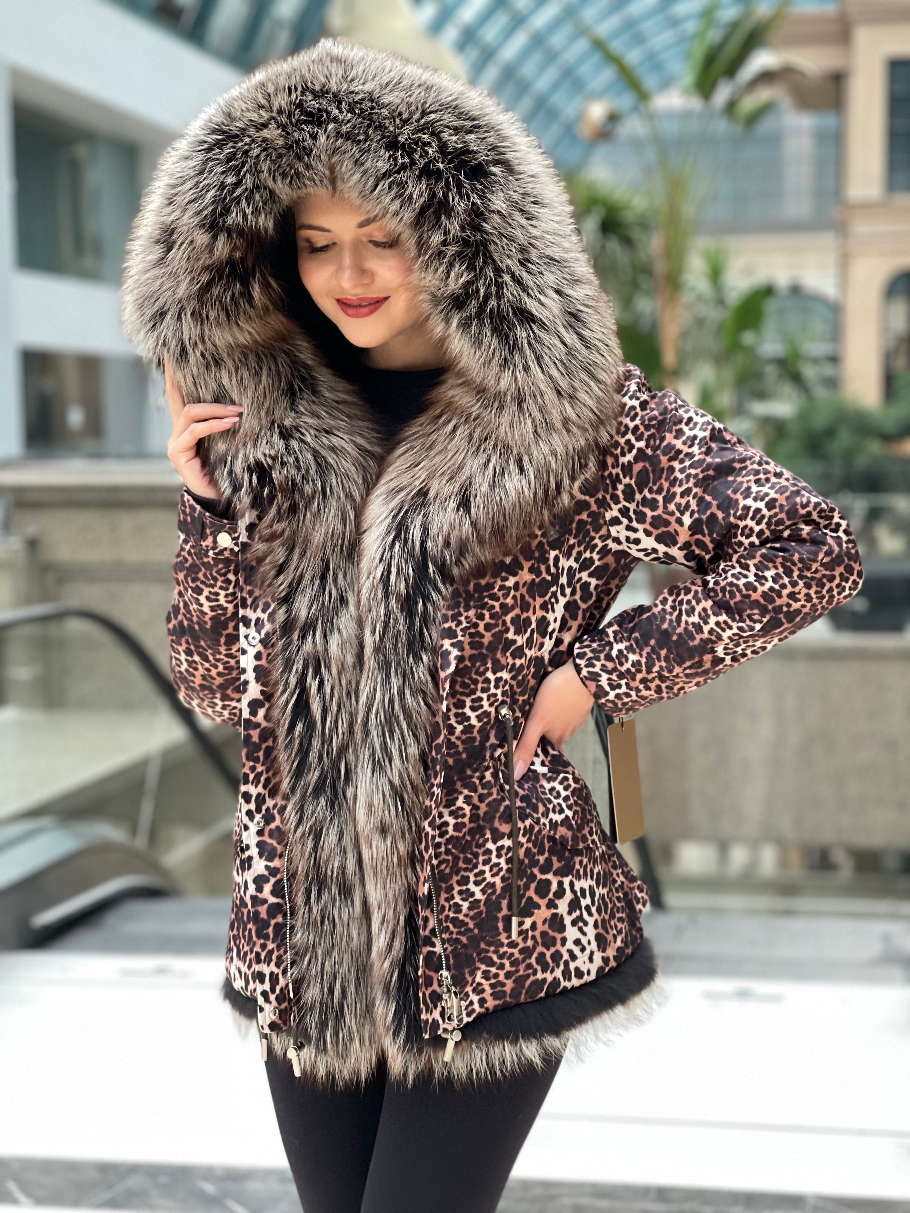 Leopard Genuine Silver Fox Fur Parka with Rabbit Fur Insulation - Energize Trek