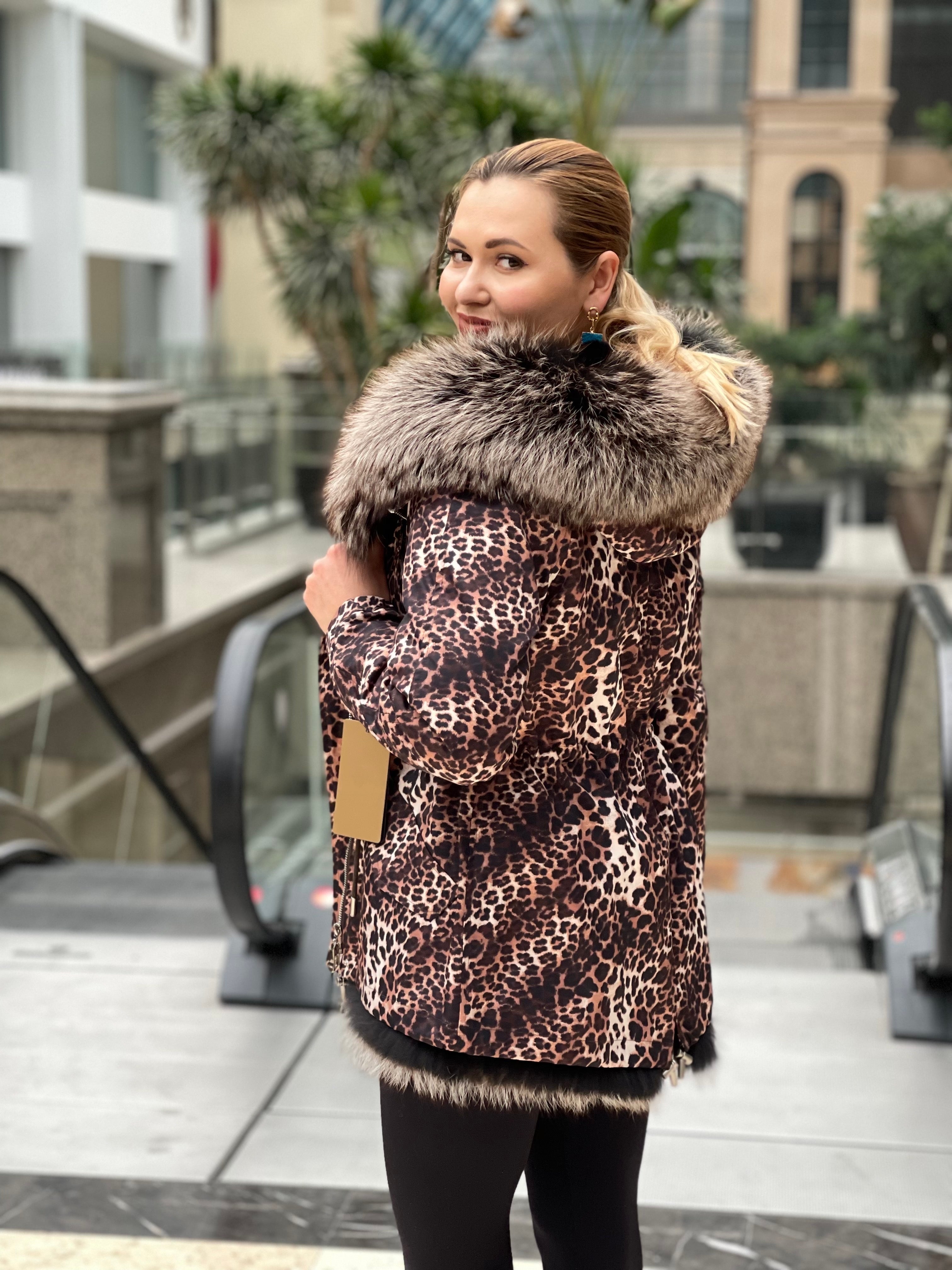 Leopard Genuine Silver Fox Fur Parka with Rabbit Fur Insulation - Energize Trek