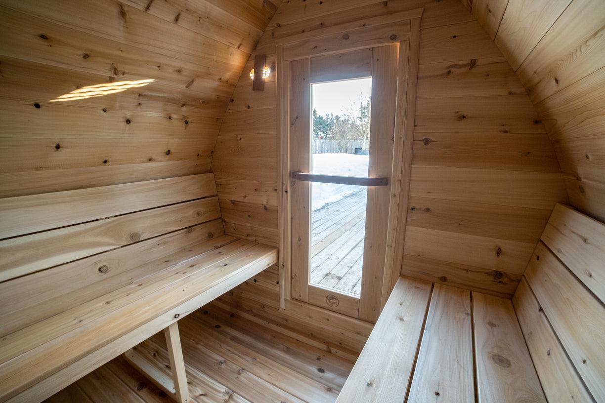 LeisureCraft CT MiniPOD Outdoor Sauna – 3-4 Person Cabin Sauna with Premium Cedar - Energize Trek