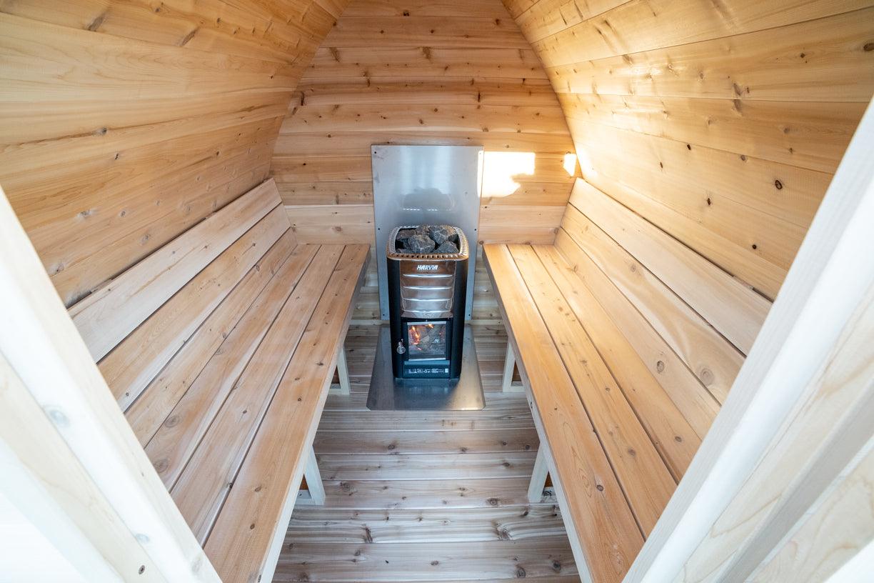 LeisureCraft CT MiniPOD Outdoor Sauna – 3-4 Person Cabin Sauna with Premium Cedar - Energize Trek