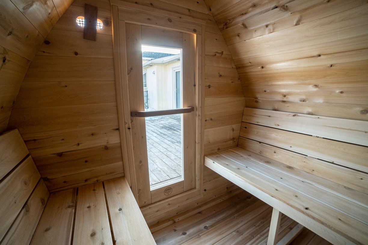 LeisureCraft CT MiniPOD Outdoor Sauna – 3-4 Person Cabin Sauna with Premium Cedar - Energize Trek