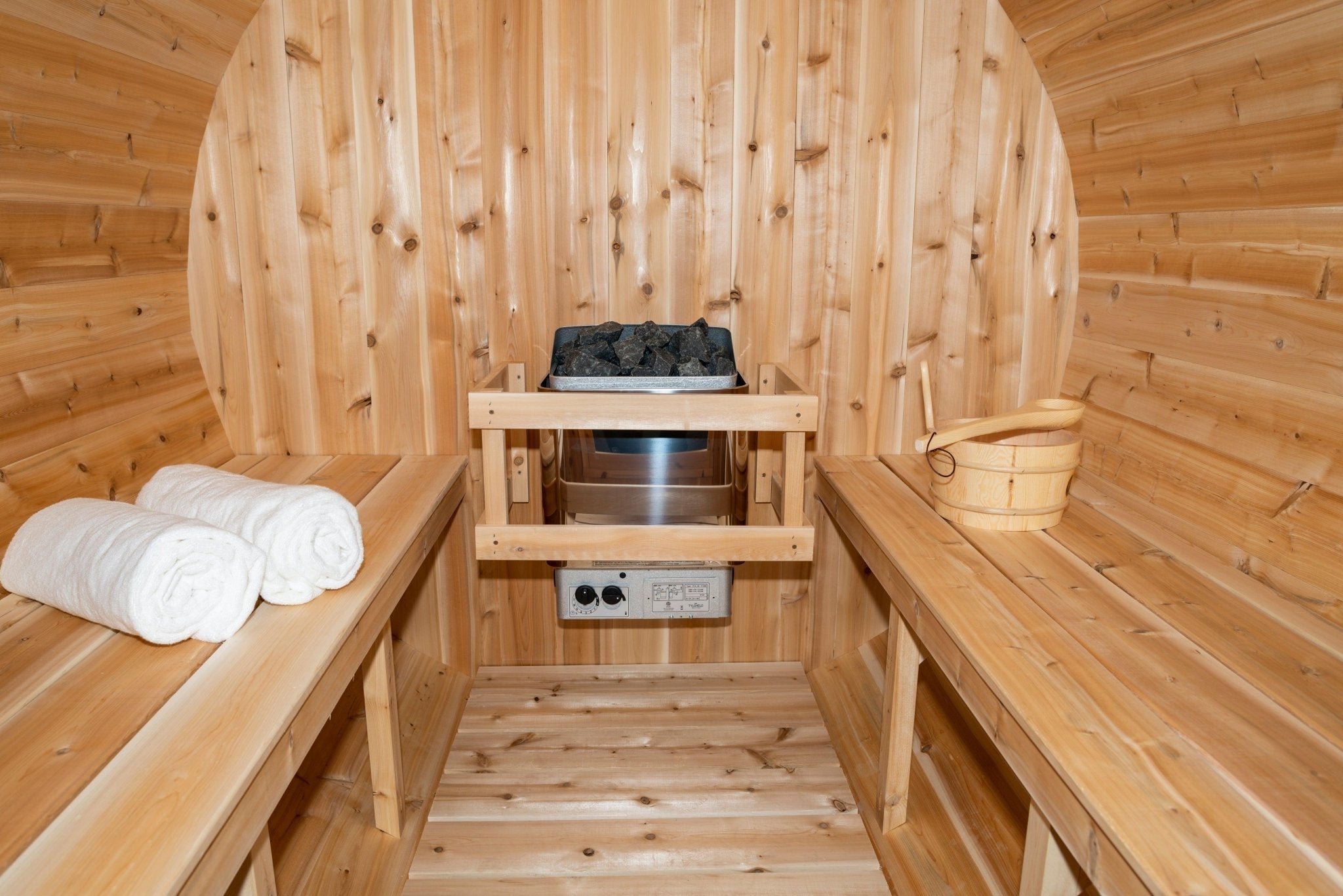 LeisureCraft Serenity Barrel Sauna – Fits 3-4 People - Energize Trek