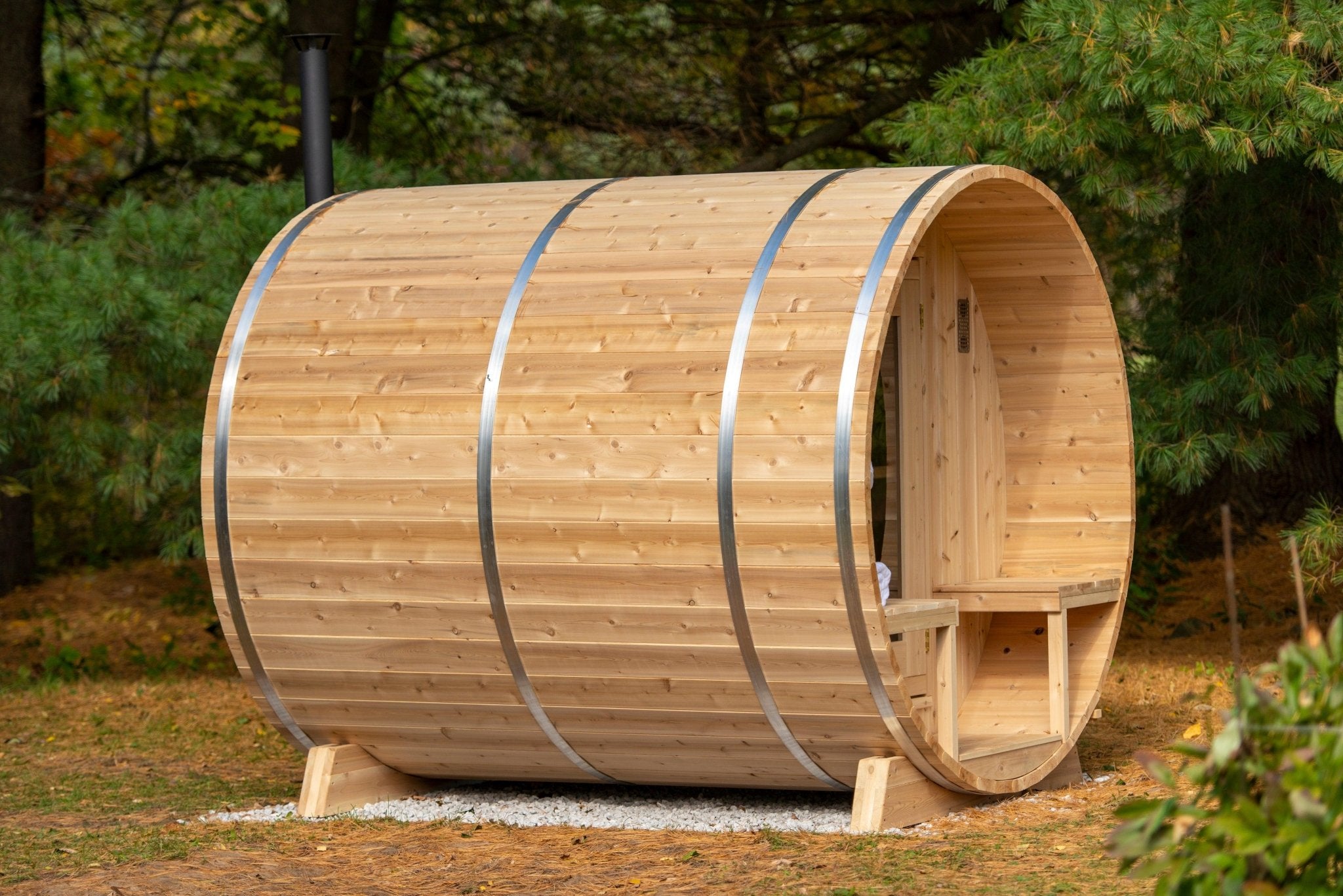 LeisureCraft Serenity Barrel Sauna – Fits 3-4 People - Energize Trek