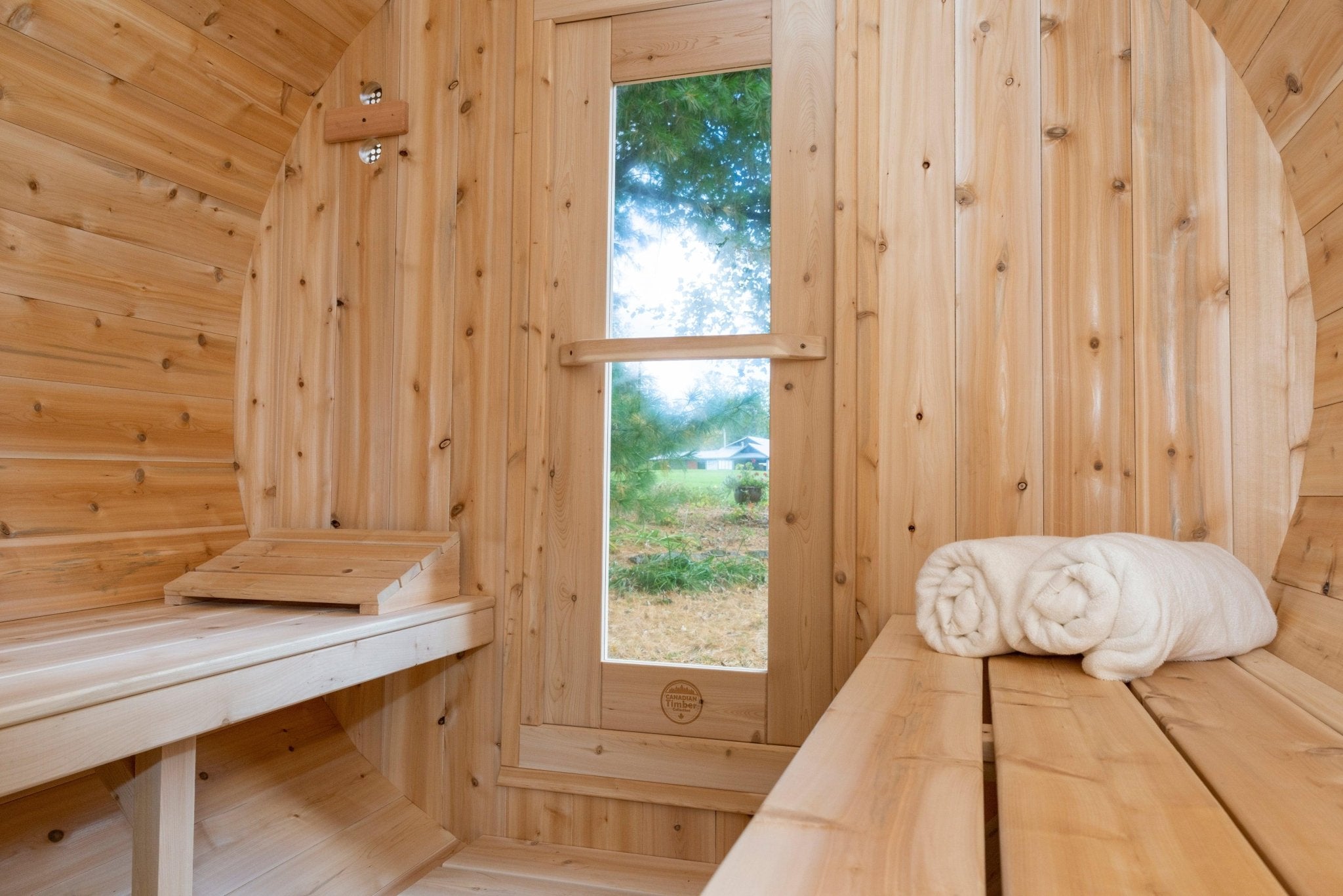 LeisureCraft Serenity Barrel Sauna – Fits 3-4 People - Energize Trek