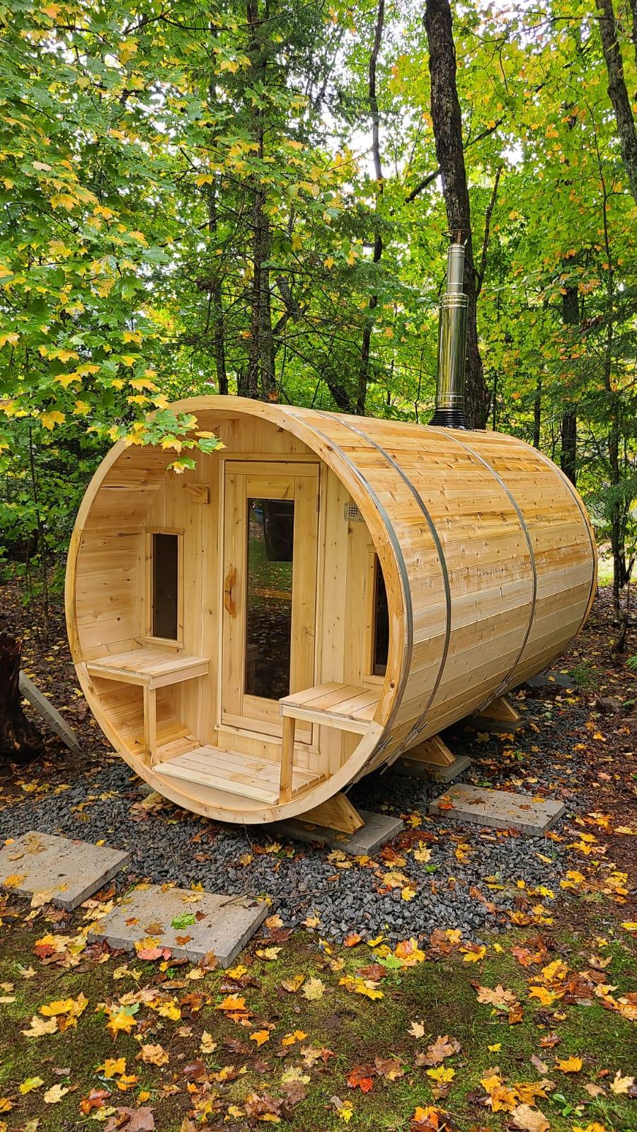 LeisureCraft Tranquility Barrel Sauna for up to 8 People | Premium Canadian Cedar - Energize Trek