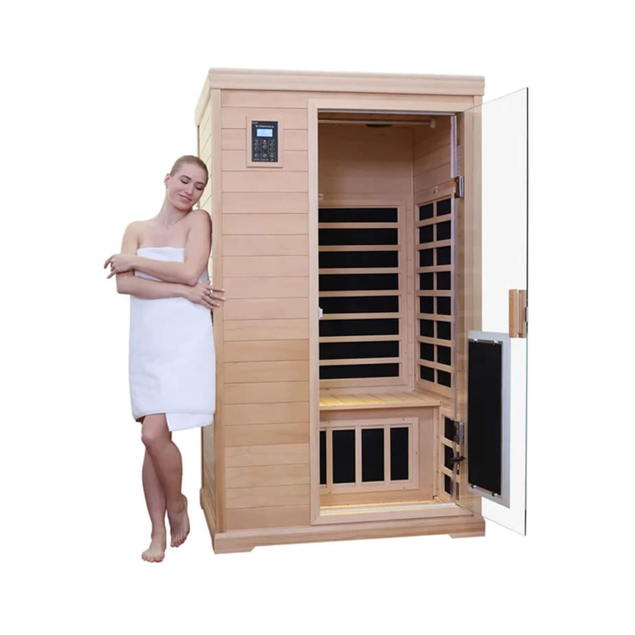 Luxury 2-Person Hemlock Wood FAR Infrared Sauna Room W/ Glass Door, 1750W (SAK81525) - Energize Trek