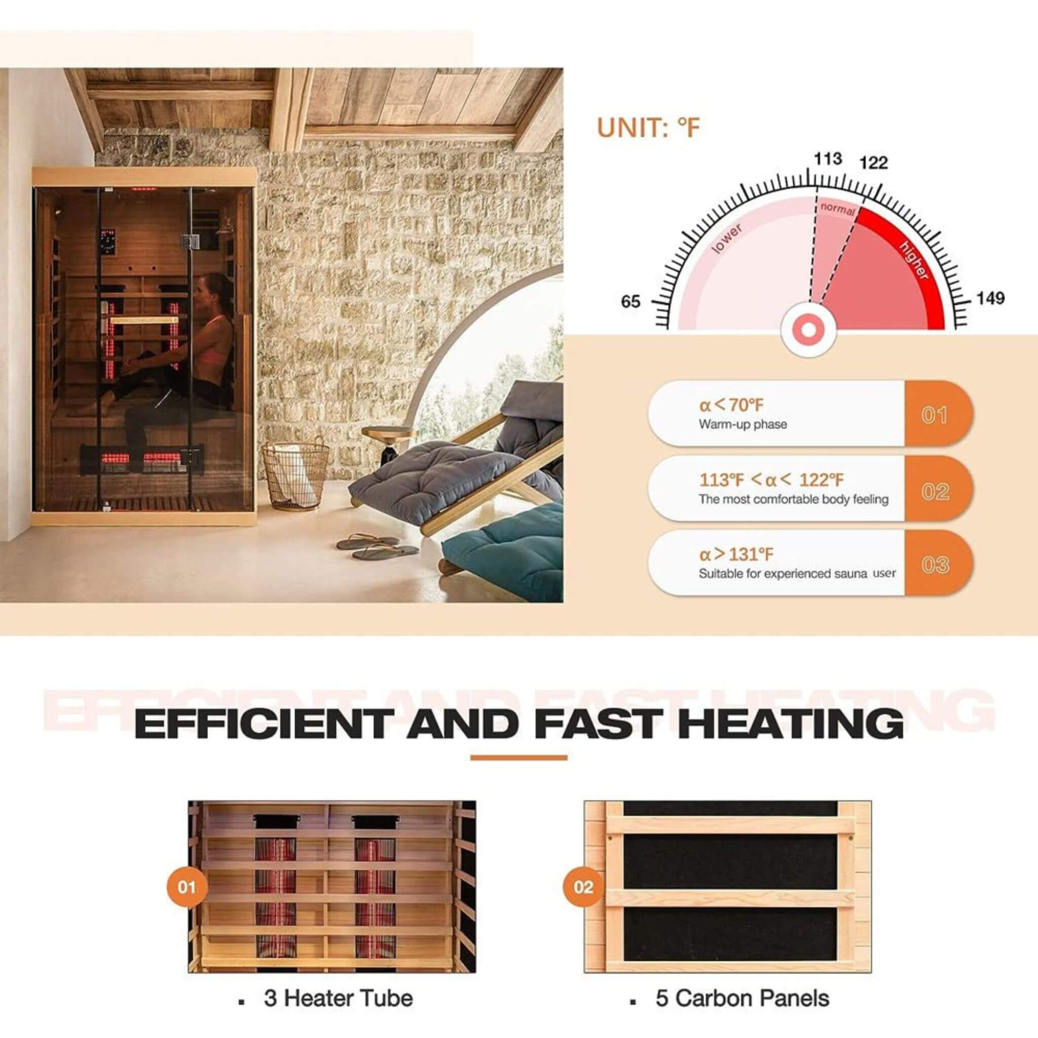 Luxury 2-Person Low EMF FAR Infrared Heat Wood Home Personal Spa Sauna W/ Panoramic Tempered Glass, 2000W (SAK27481) - Energize Trek