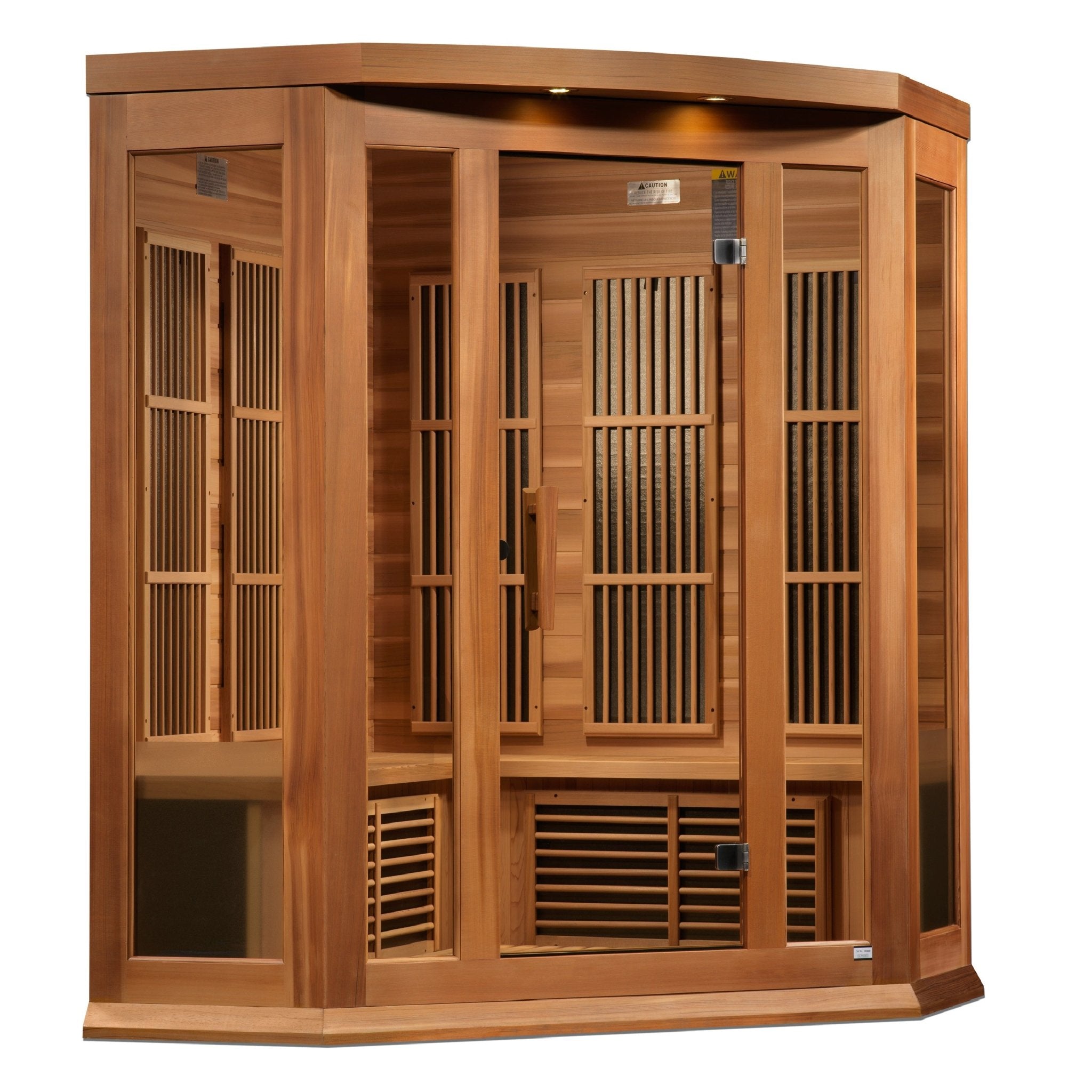 Maxxus 3-Person Corner Low EMF FAR Infrared Sauna – Canadian Hemlock - Energize Trek