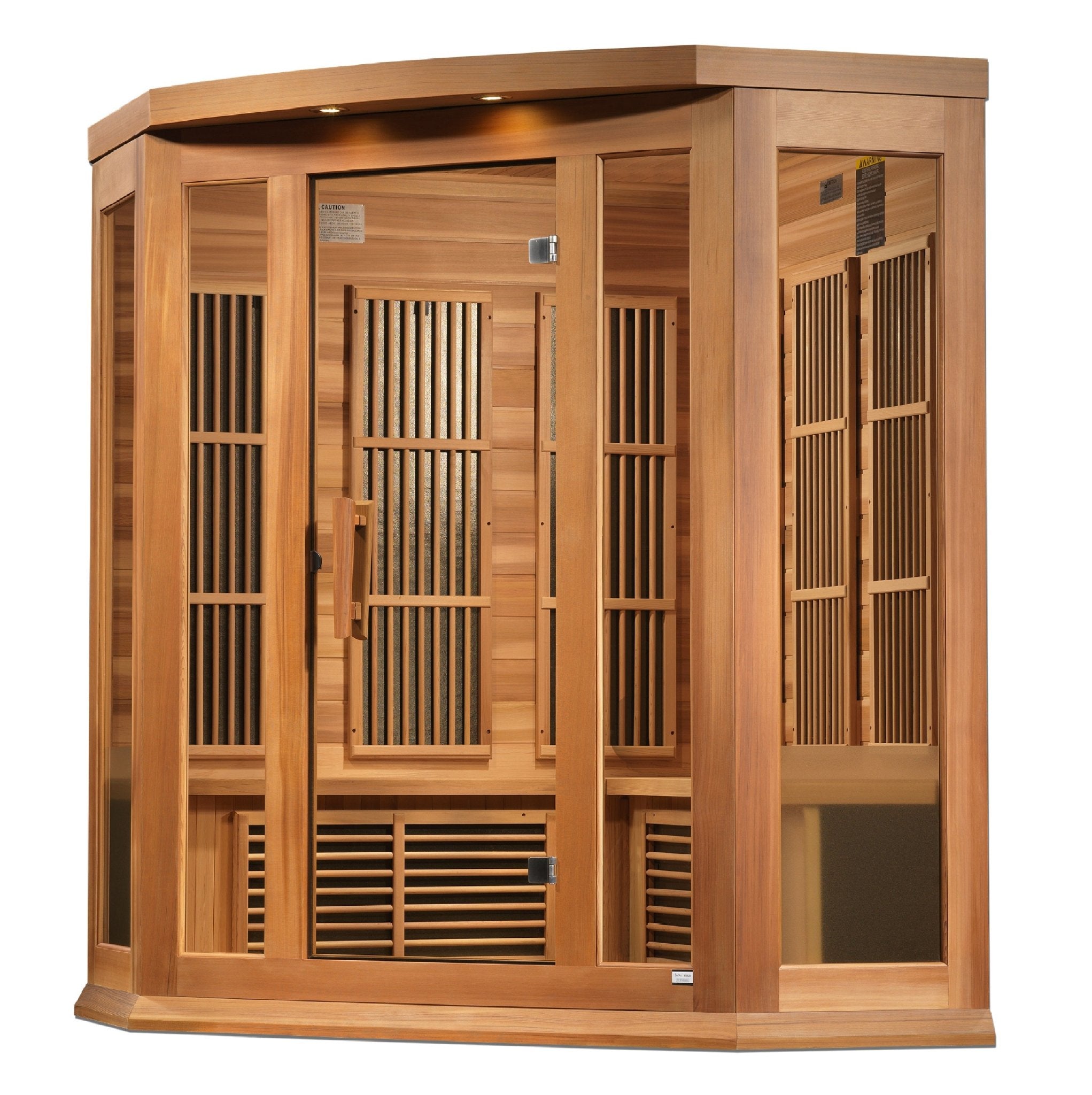 Maxxus 3-Person Corner Low EMF FAR Infrared Sauna – Canadian Hemlock - Energize Trek