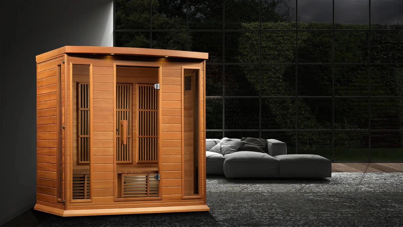 Maxxus "Chaumont Edition" FAR Infrared Sauna Corner Unit - 4 Person, Low EMF, Red Cedar - Energize Trek
