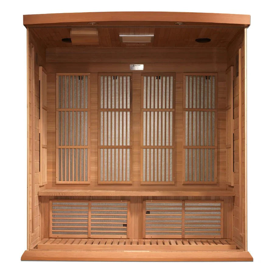 Maxxus "Chaumont Edition" FAR Infrared Sauna Corner Unit - 4 Person, Low EMF, Red Cedar - Energize Trek