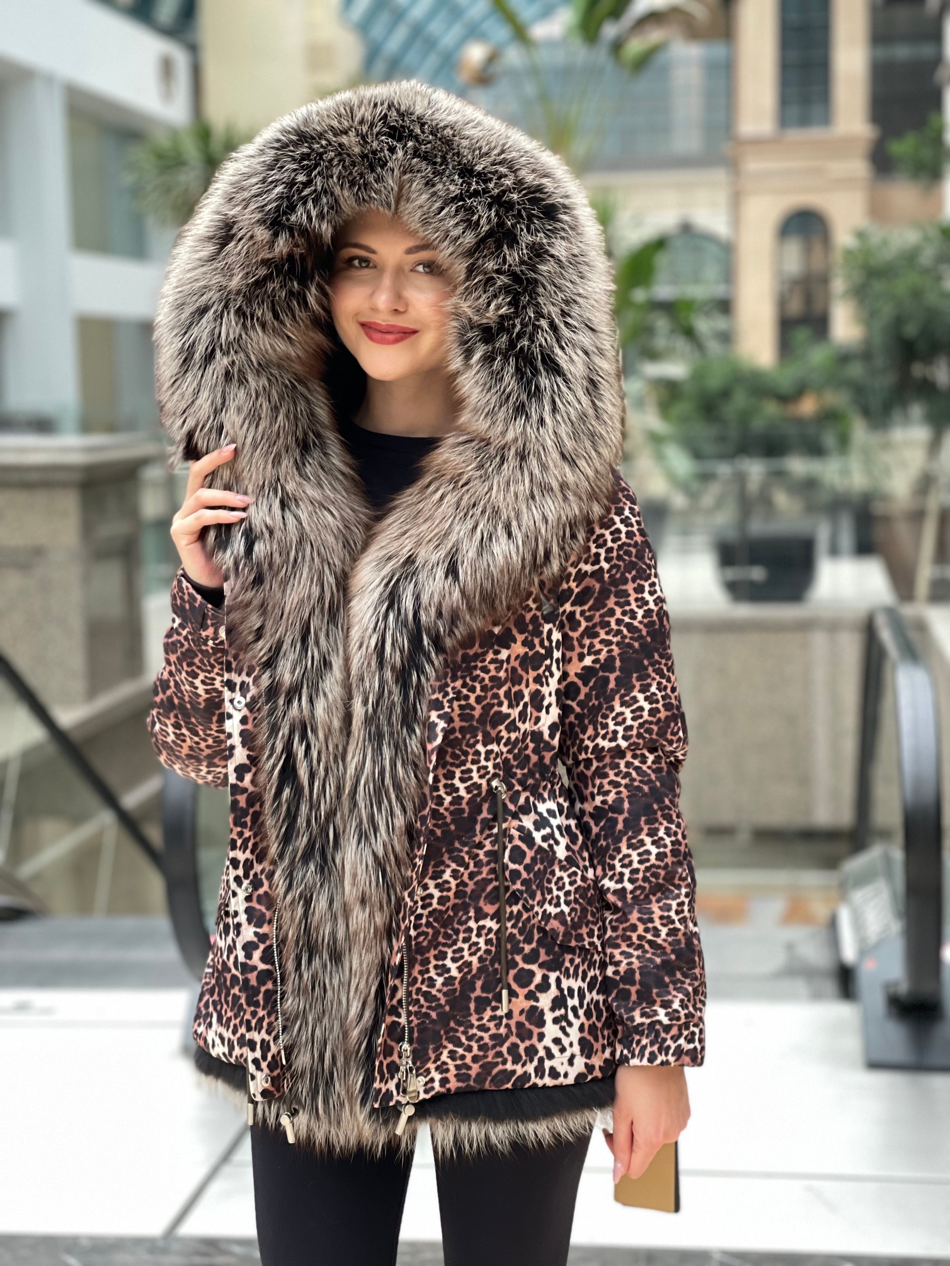 Leopard Genuine Silver Fox Fur Parka with Rabbit Fur Insulation - Energize Trek