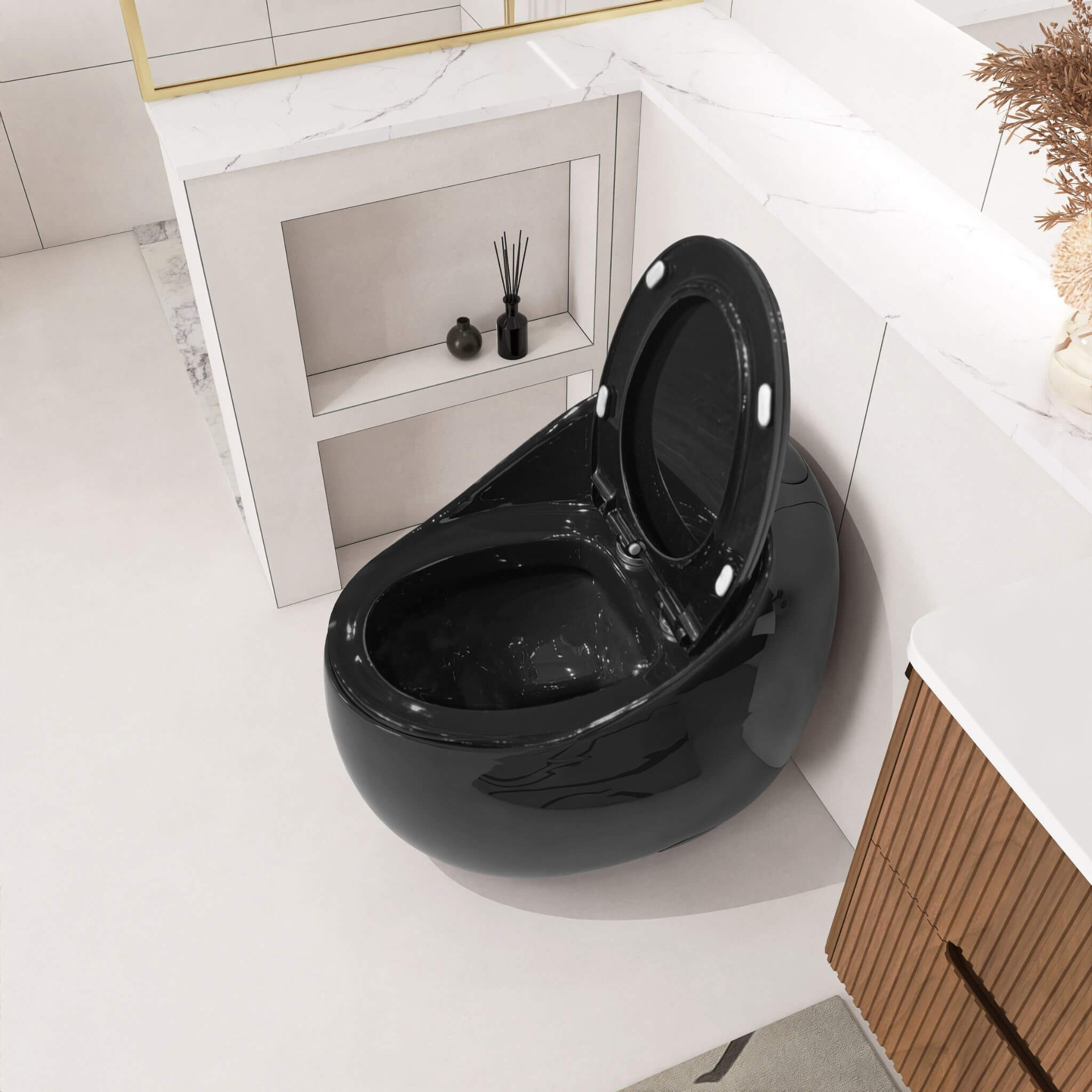 Modern 1.28 GPF Single Flush 1-Piece Ceramic Egg-Shaped Toilet (SAK93341) - Energize Trek