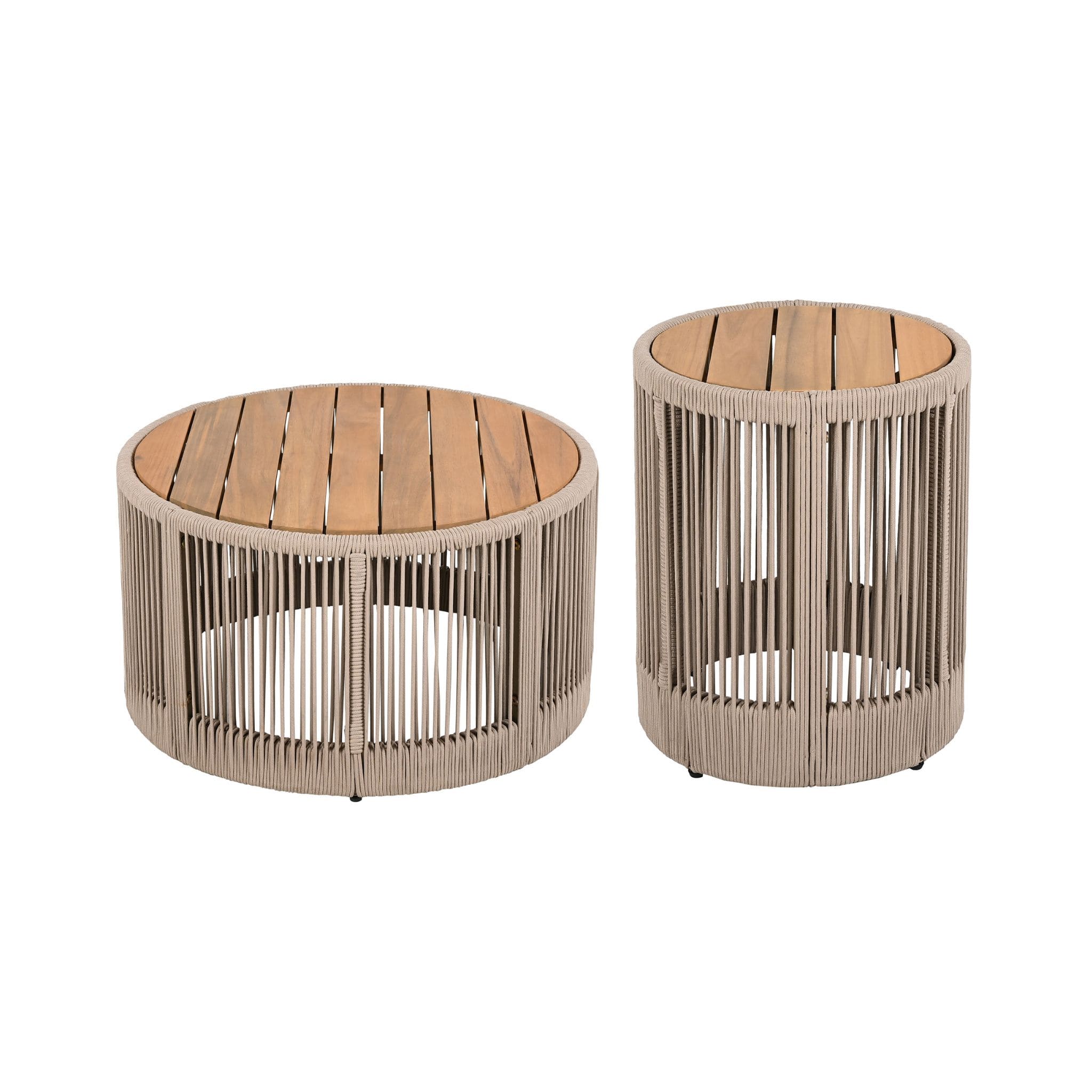 Modern Rustic Coffee Table & Side Table With Woven Rope Design (SAK56739) - Energize Trek
