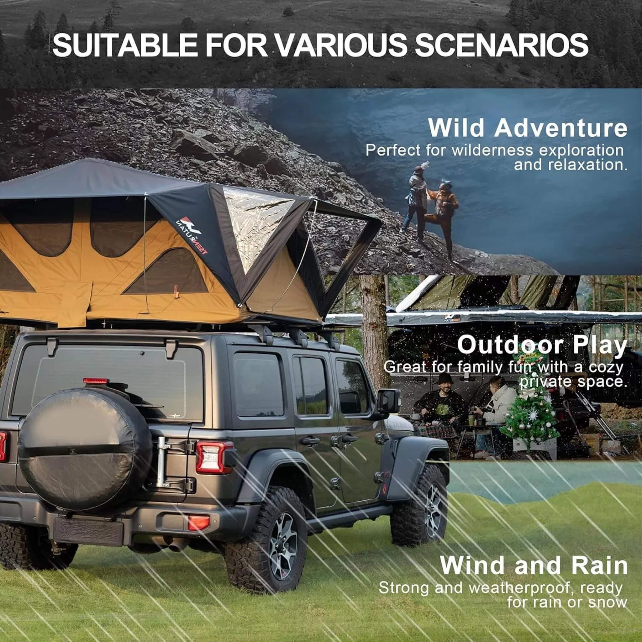 Naturnest Andromeda Khaki Soft Shell Rooftop Tent With Large Panoramic Skylight & YKK Doors (SAK72384) - Energize Trek