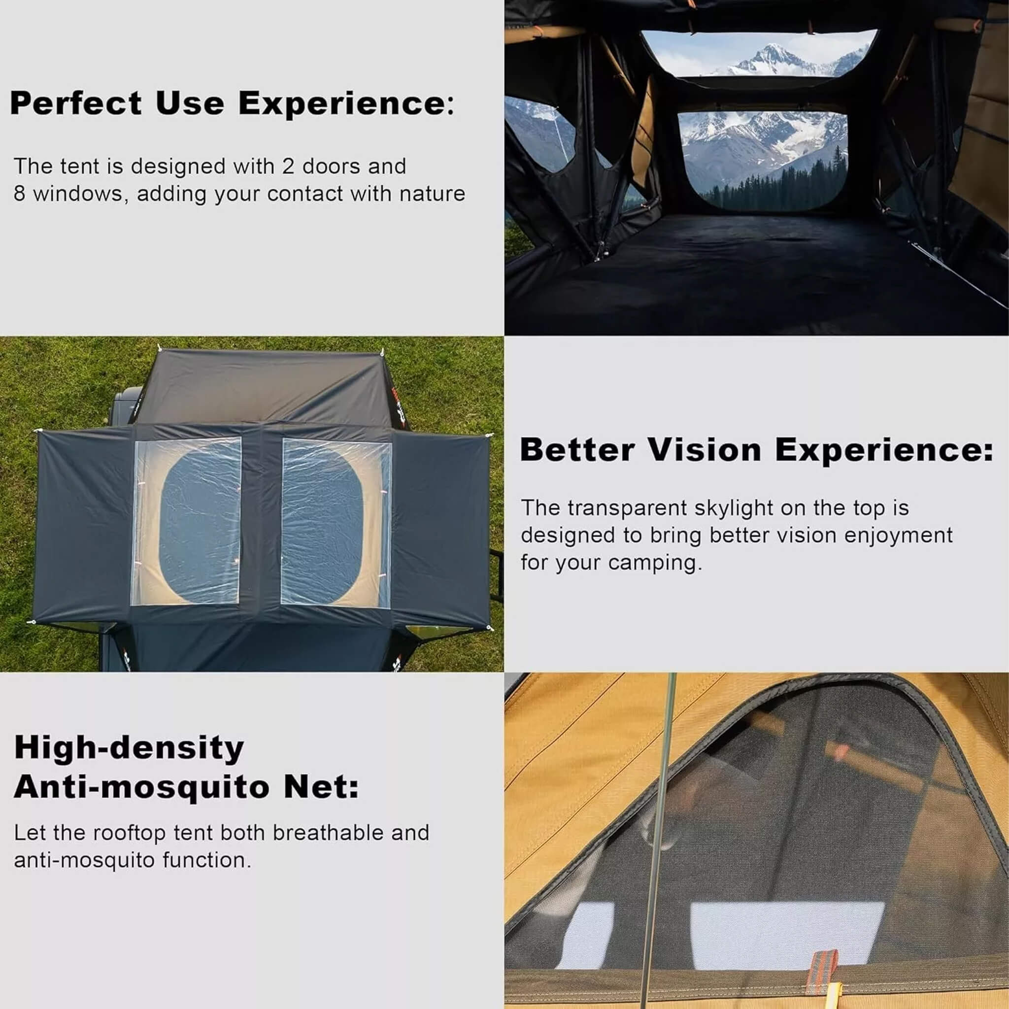 Naturnest Andromeda Khaki Soft Shell Rooftop Tent With Large Panoramic Skylight & YKK Doors (SAK72384) - Energize Trek