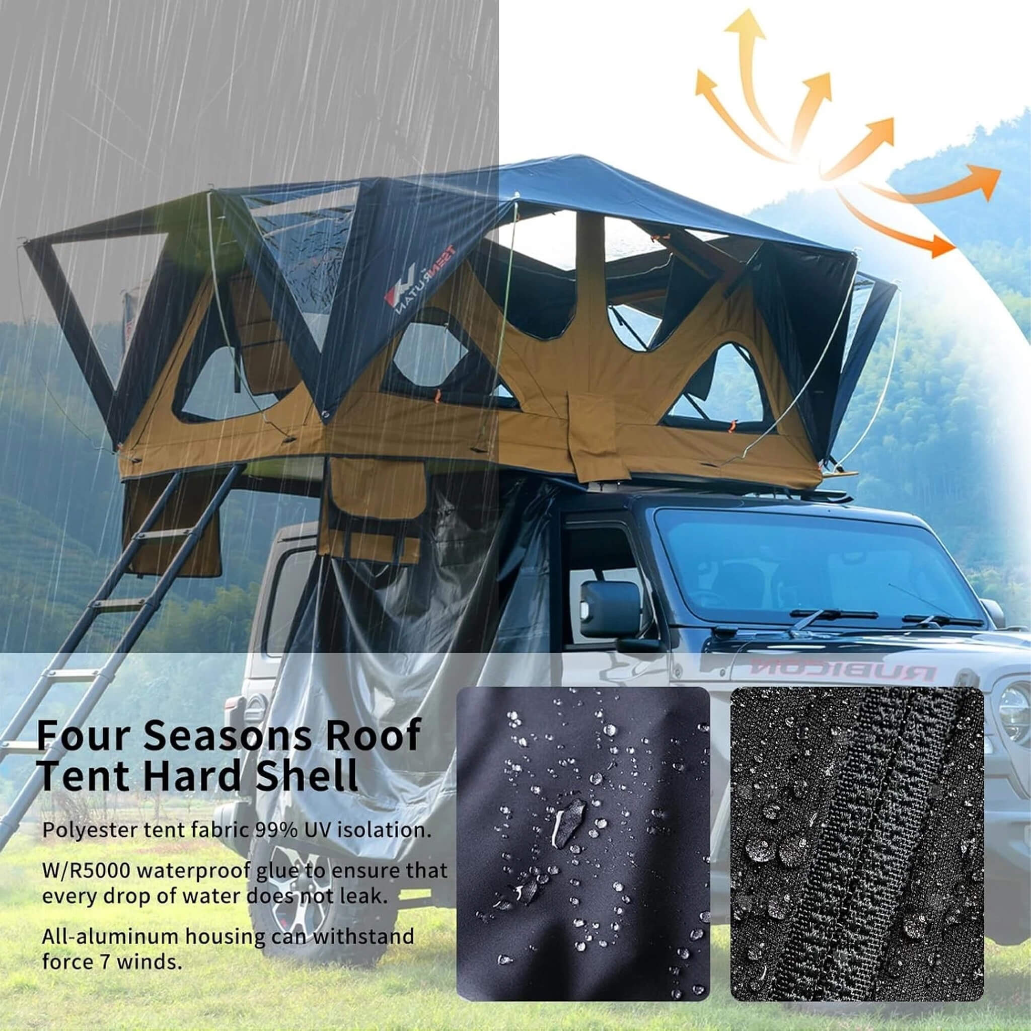 Naturnest Andromeda Khaki Soft Shell Rooftop Tent With Large Panoramic Skylight & YKK Doors (SAK72384) - Energize Trek