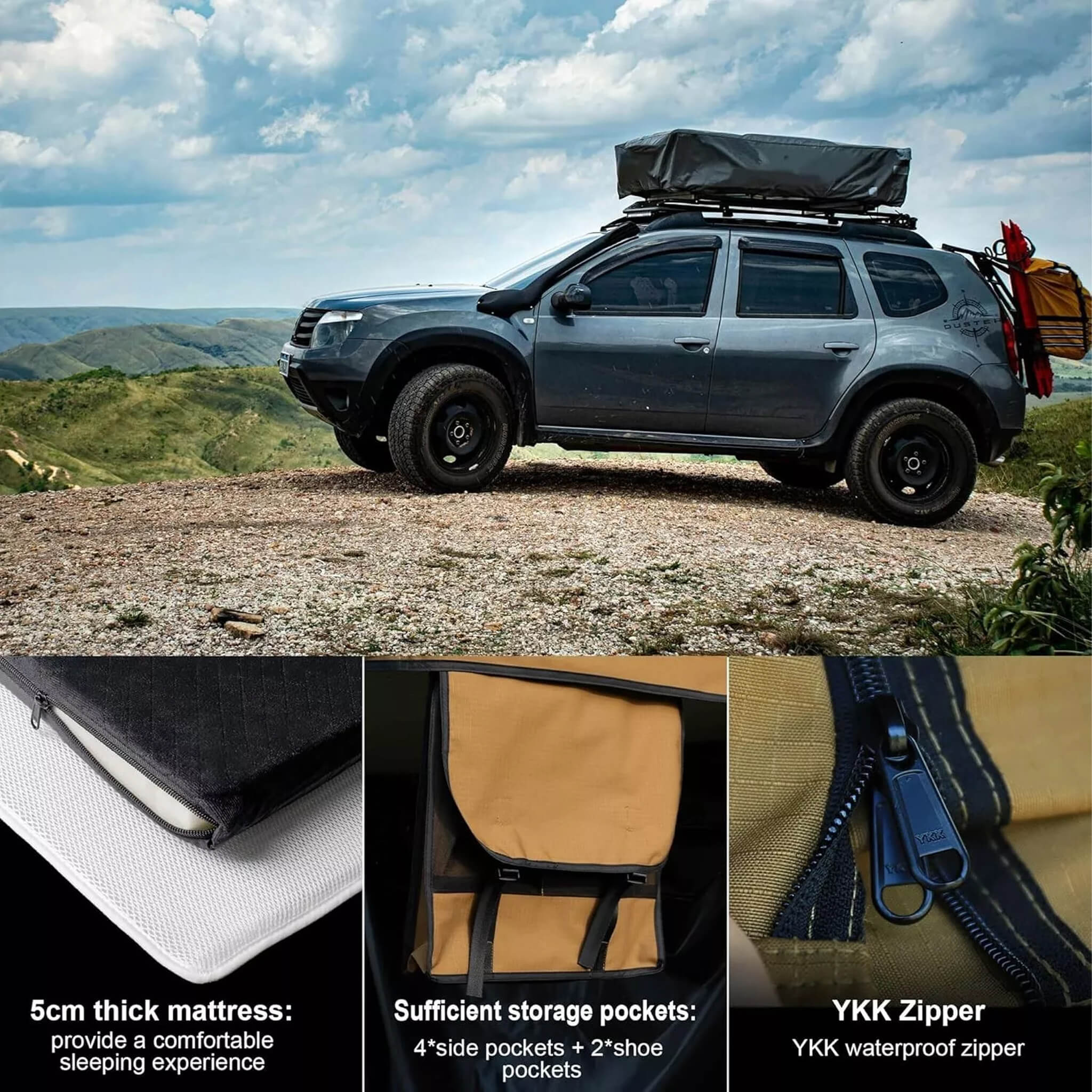 Naturnest Andromeda Khaki Soft Shell Rooftop Tent With Large Panoramic Skylight & YKK Doors (SAK72384) - Energize Trek