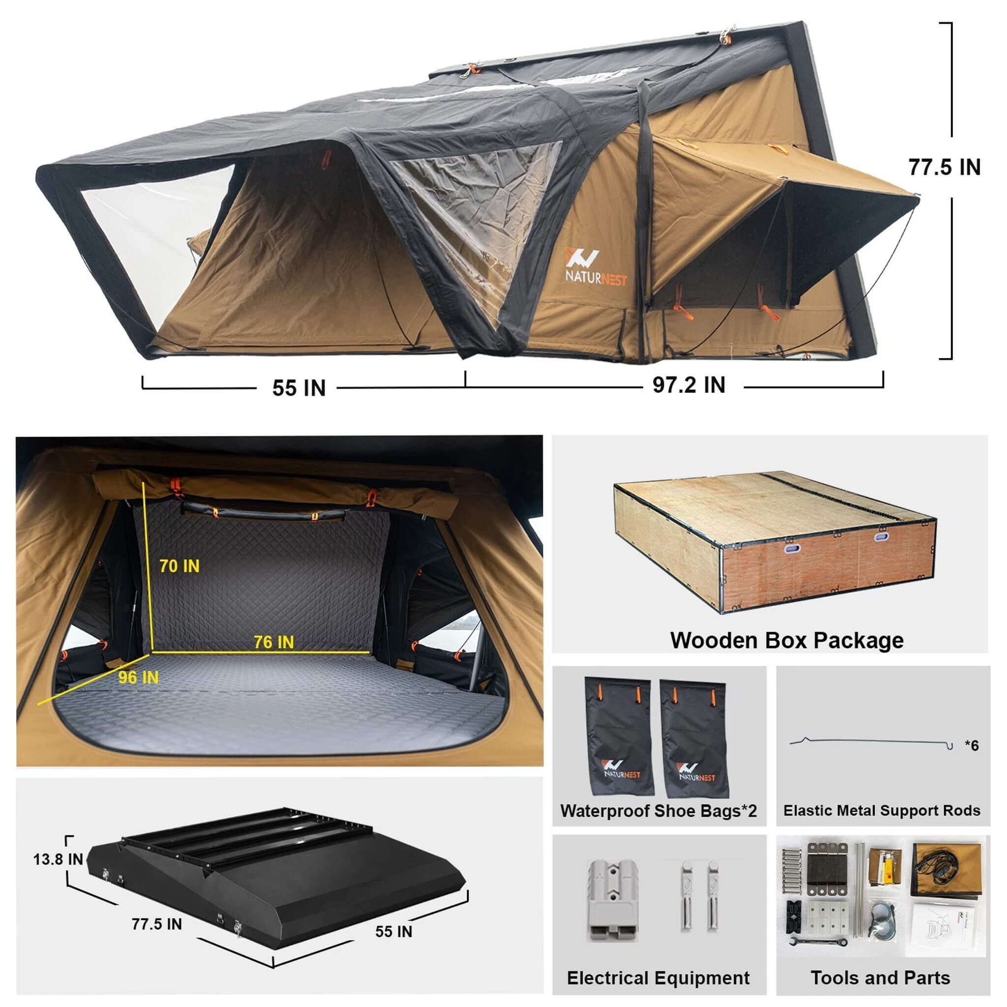 Naturnest Sirius 3 Premium 2XL 3-Person Clamshell Roof Top Tent (SAK62917) - Energize Trek