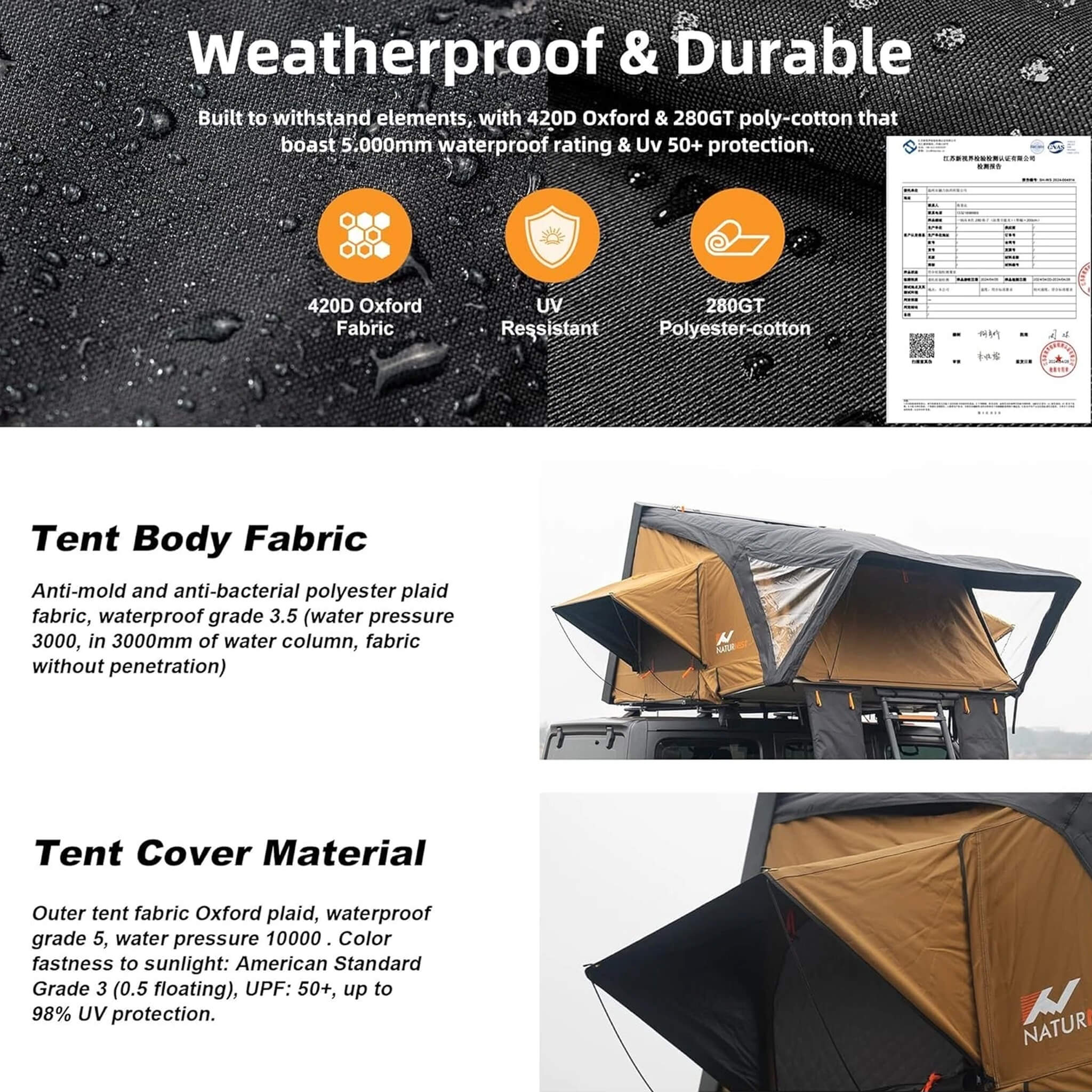 Naturnest Sirius 3 Premium 2XL 3-Person Clamshell Roof Top Tent (SAK62917) - Energize Trek