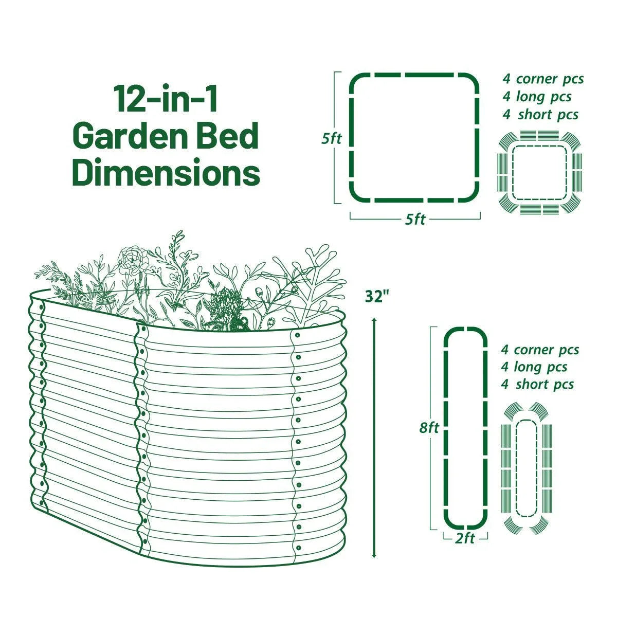 Olle Gardens 32" Tall, 12-in-1 Raised Garden Bed - Energize Trek