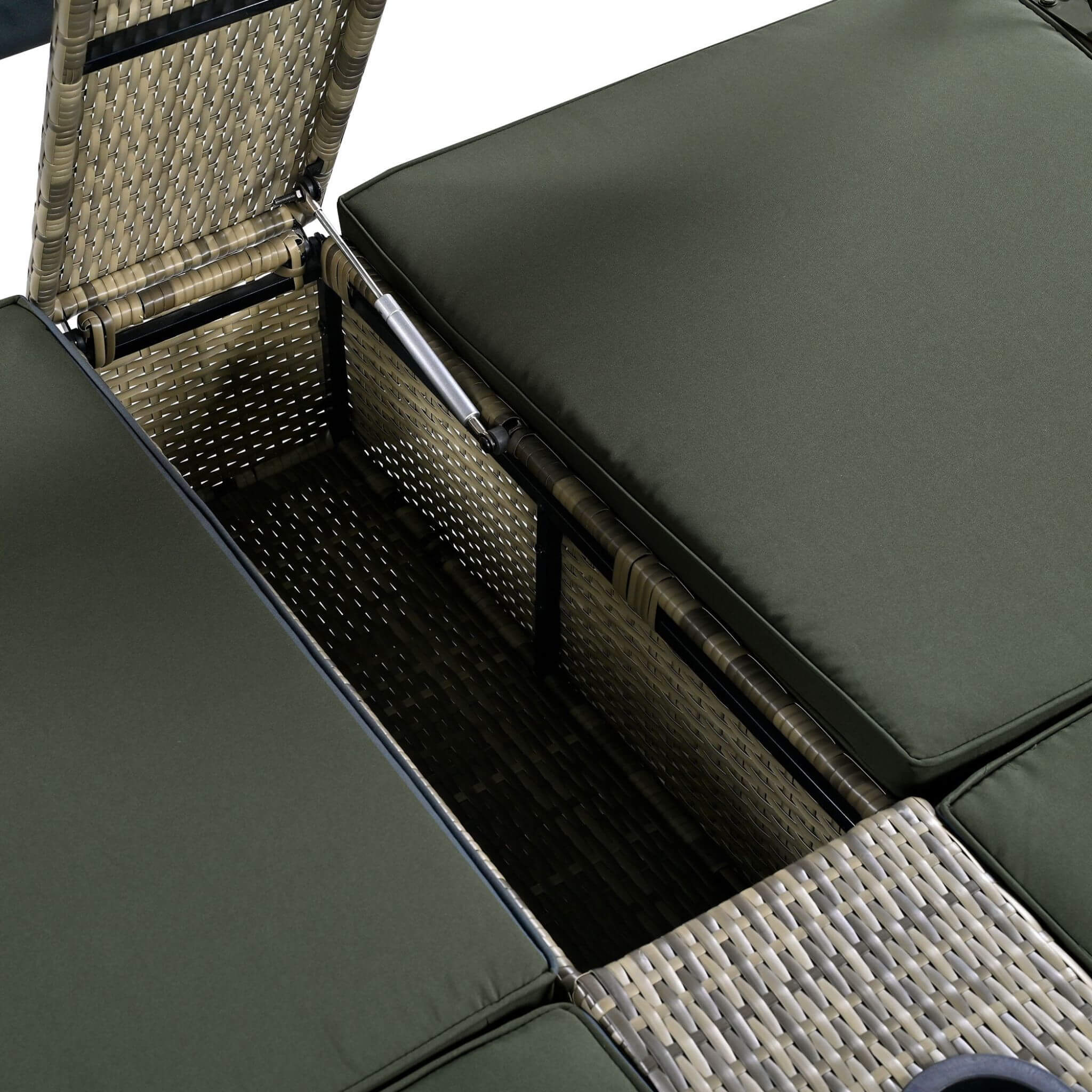 Outdoor Rattan Patio Daybed With Adjustable Backrest, Canopy Roof, Storage Box And Cup Holders (SAK54220) - Energize Trek