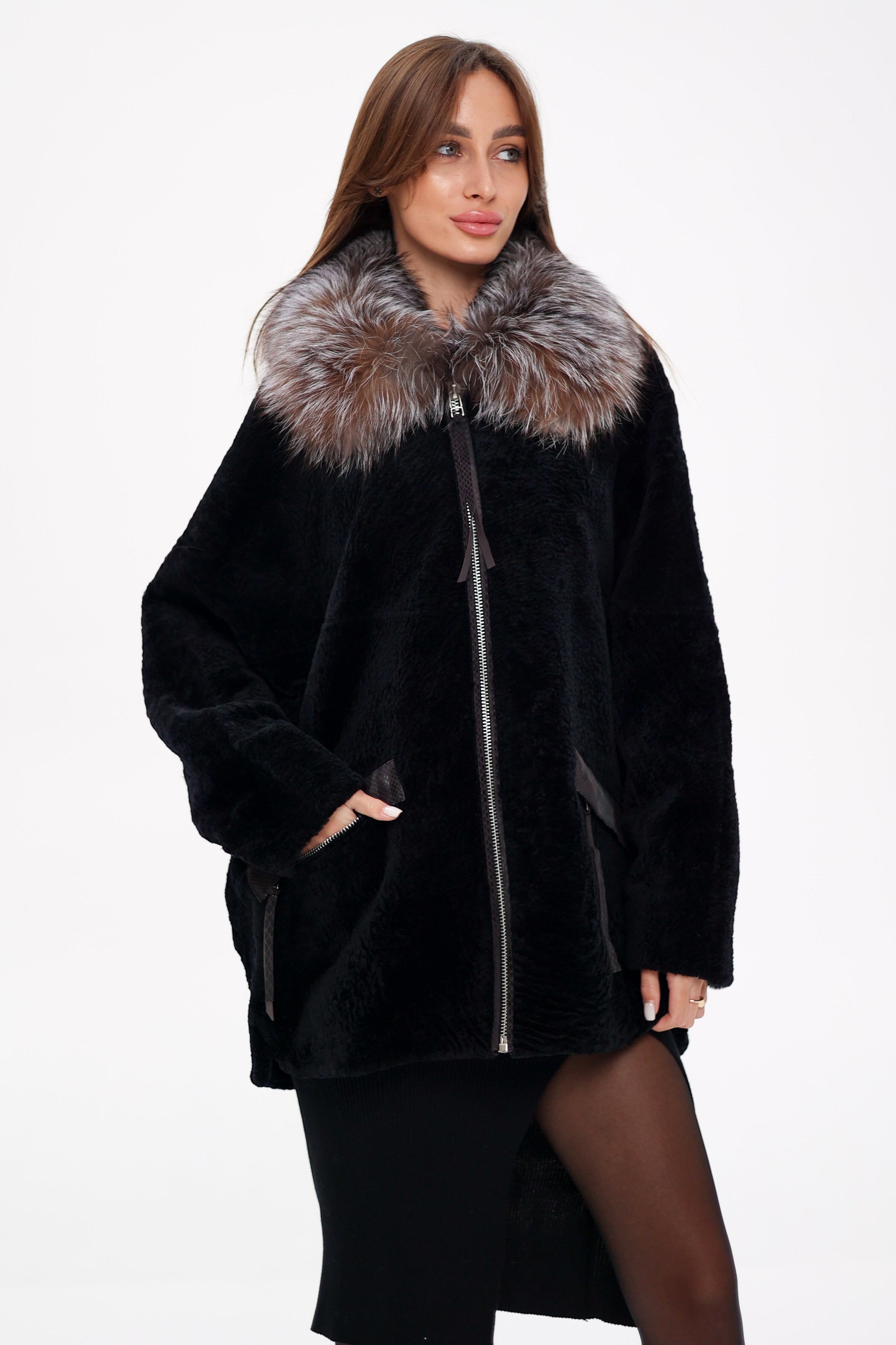 Palermo Genuine Astrakhan Silver Fox Trim Coat - Energize Trek