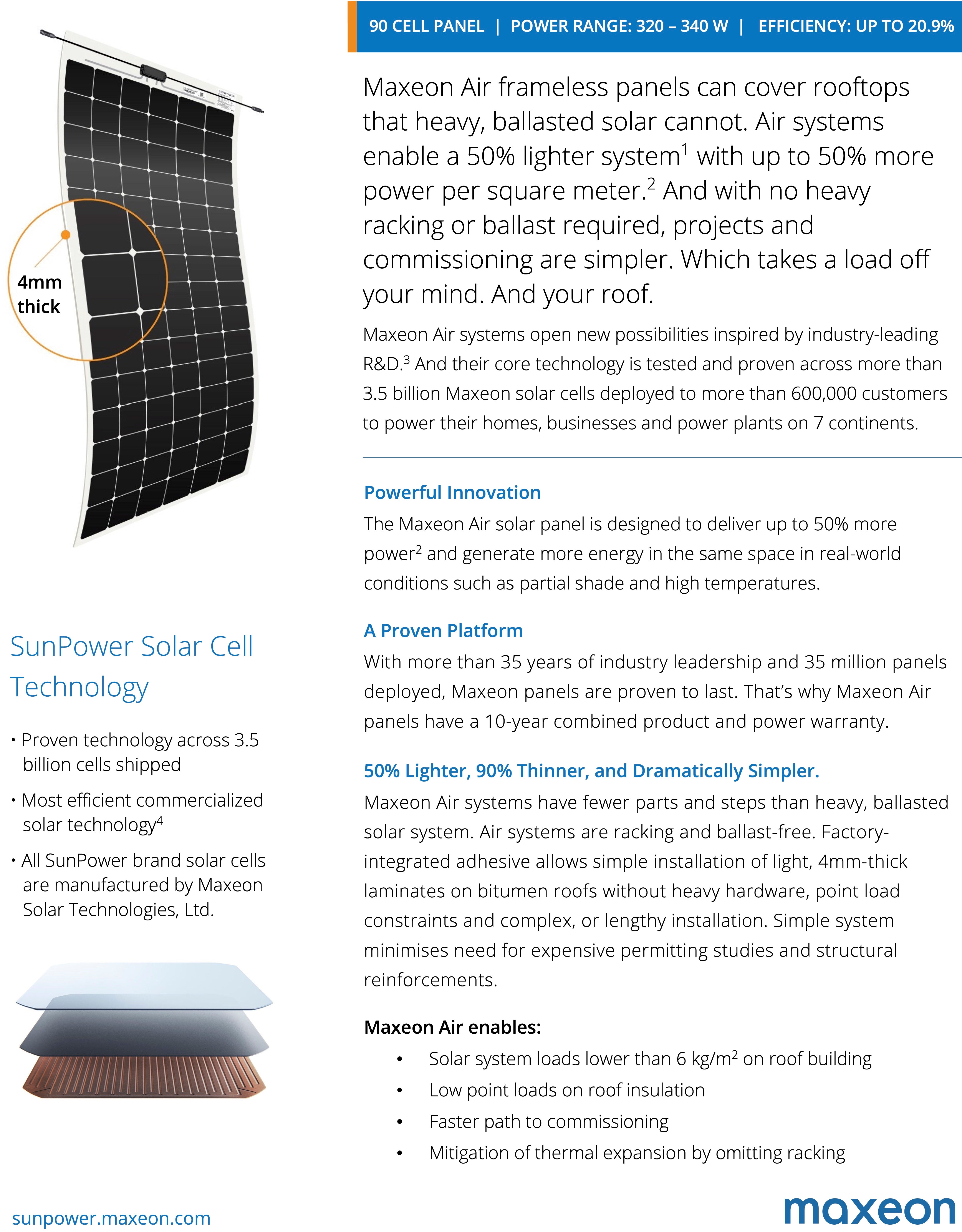 Sunpower Maxeon Air 330W Flexible Solar Panel - Energize Trek