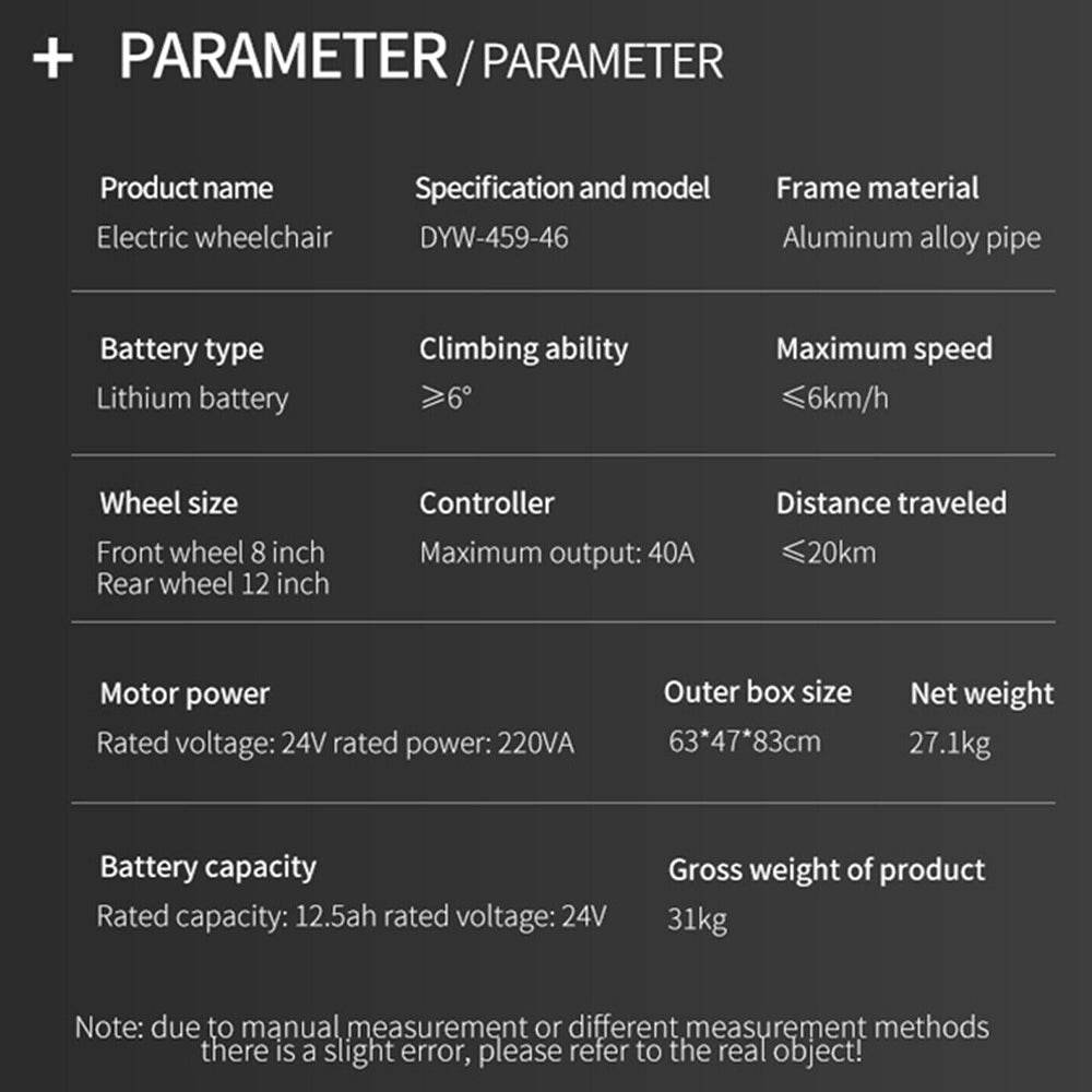 PCMOS DYW459 500W Portable Electric Lightweight Motorized Wheelchair (SAK74312) - Energize Trek