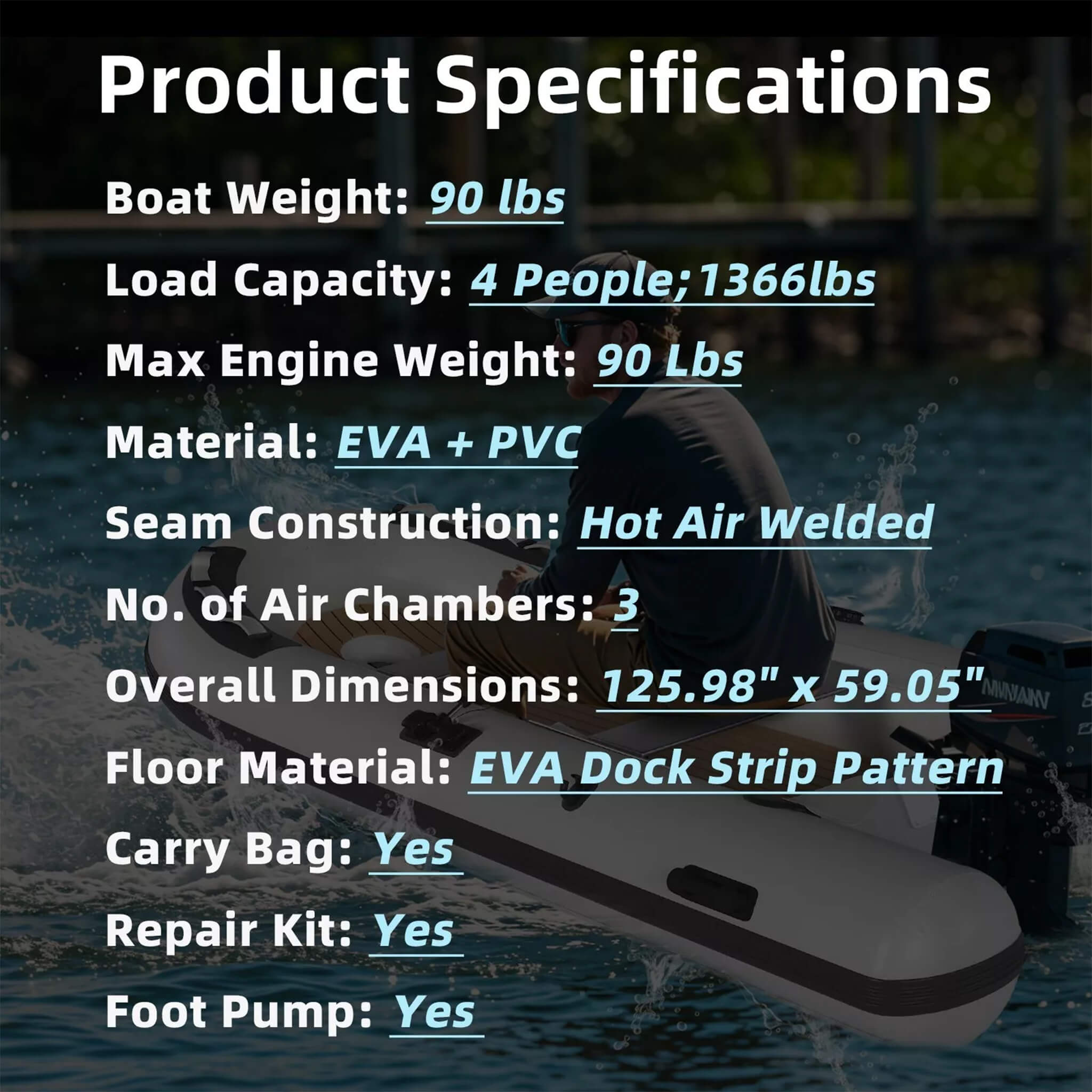 Portable Inflatable Dinghy Boat Kit With Accessories (SAK93784) - Energize Trek