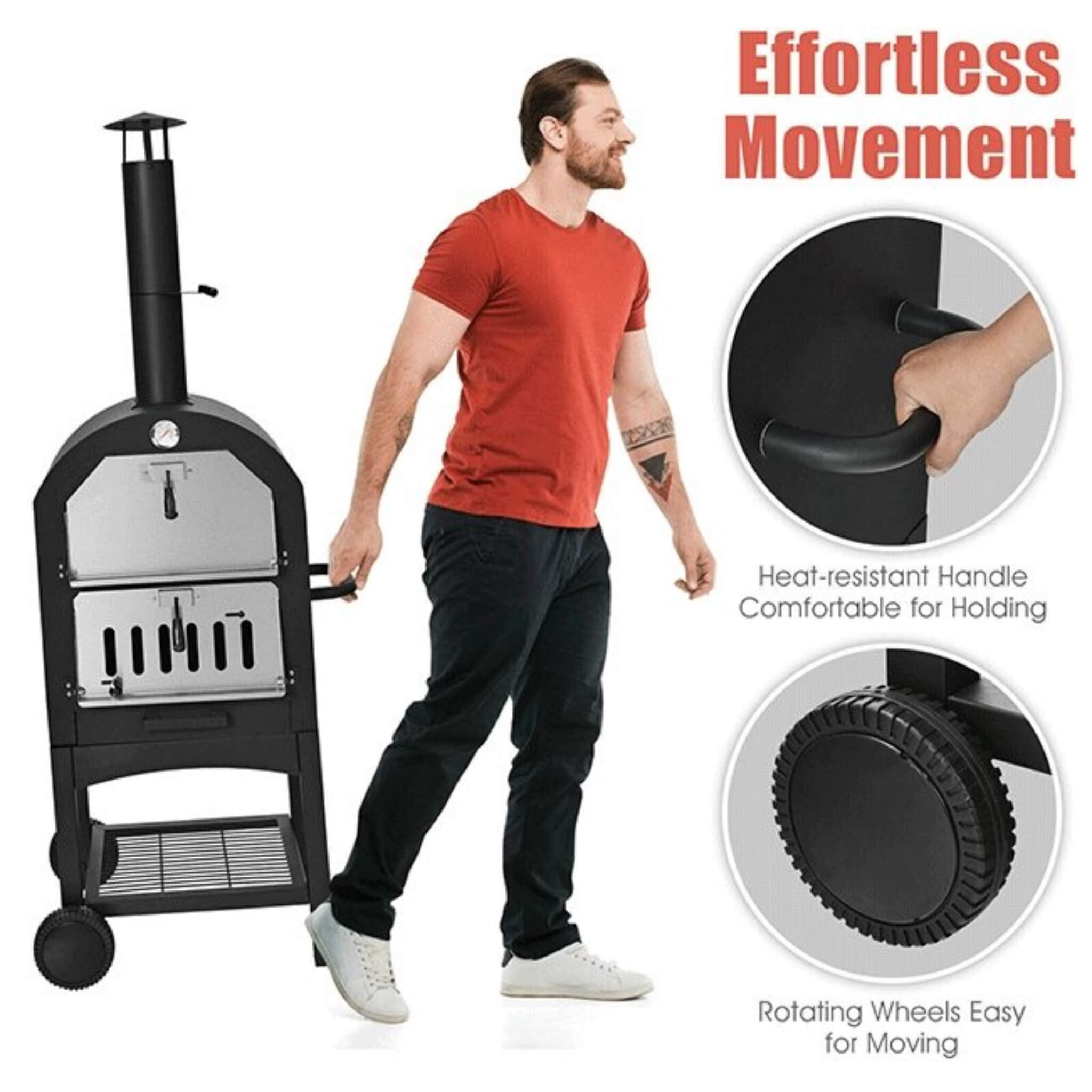 Portable Outdoor Wood Fired Pizza Oven W/ Pizza Stone & Waterproof Cover (SAK82635) - Energize Trek