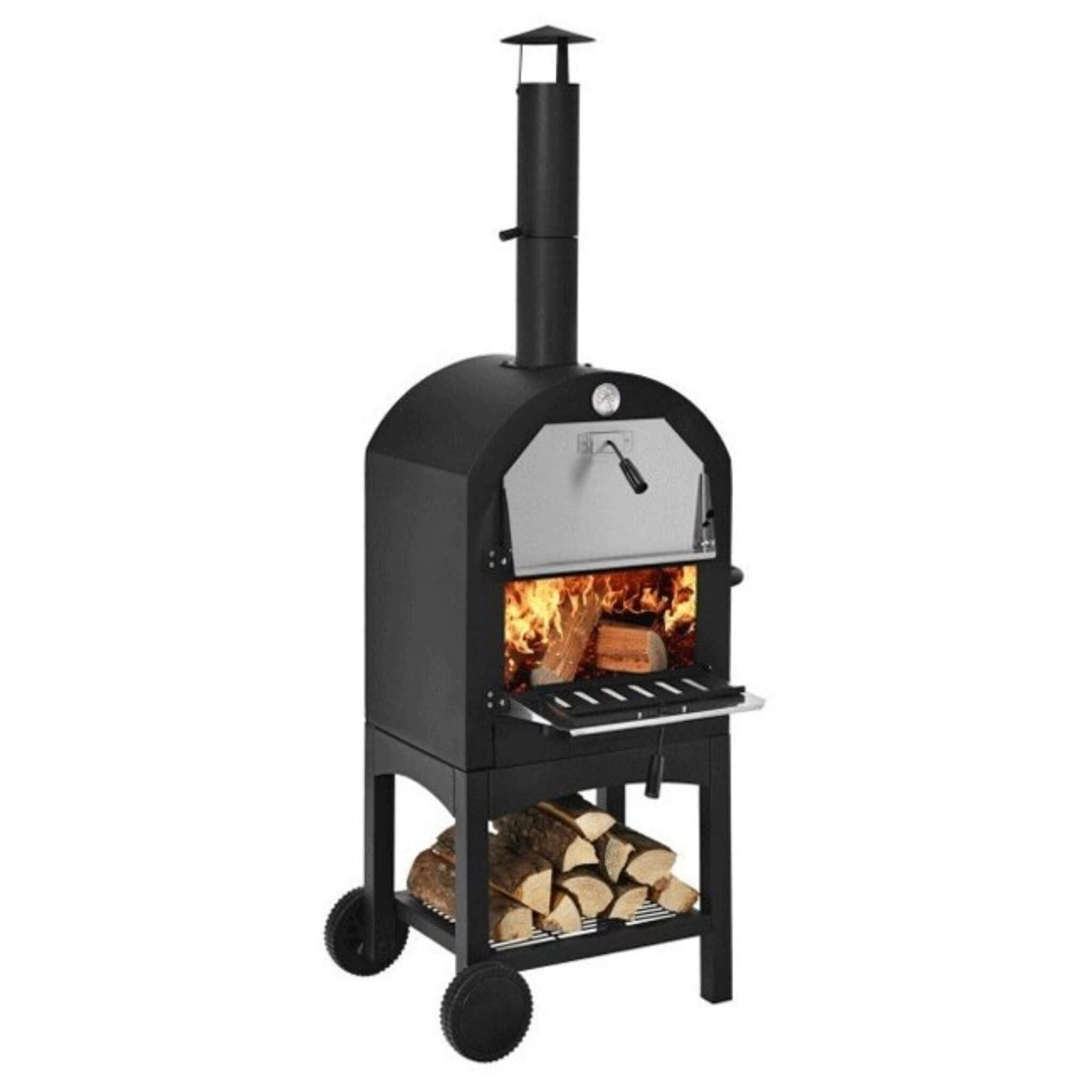 Portable Outdoor Wood Fired Pizza Oven W/ Pizza Stone & Waterproof Cover (SAK82635) - Energize Trek