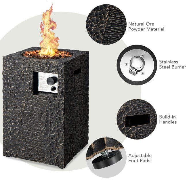 Premium 16FT Square Outdoor Propane Fire Pit W/ Lava Rocks Waterproof Cover, 30,000 BTU (93195268) - Energize Trek