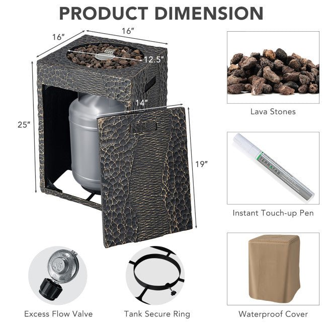 Premium 16FT Square Outdoor Propane Fire Pit W/ Lava Rocks Waterproof Cover, 30,000 BTU (93195268) - Energize Trek