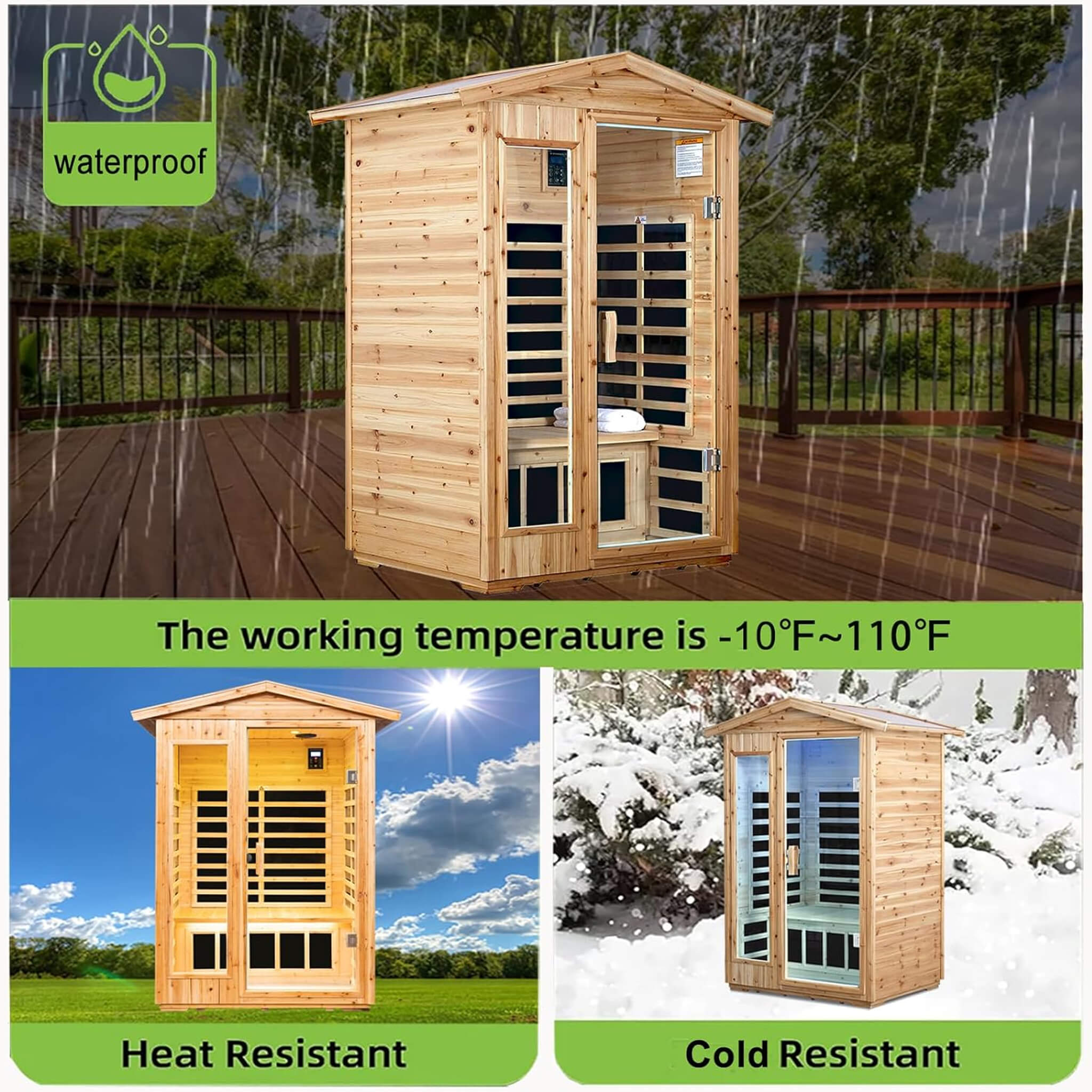 Premium 2-Person Indoor Outdoor Low EMF FAR-Infrared Hemlock Wood Personal Home Sauna Spa, 1750W (SAK27451) - Energize Trek