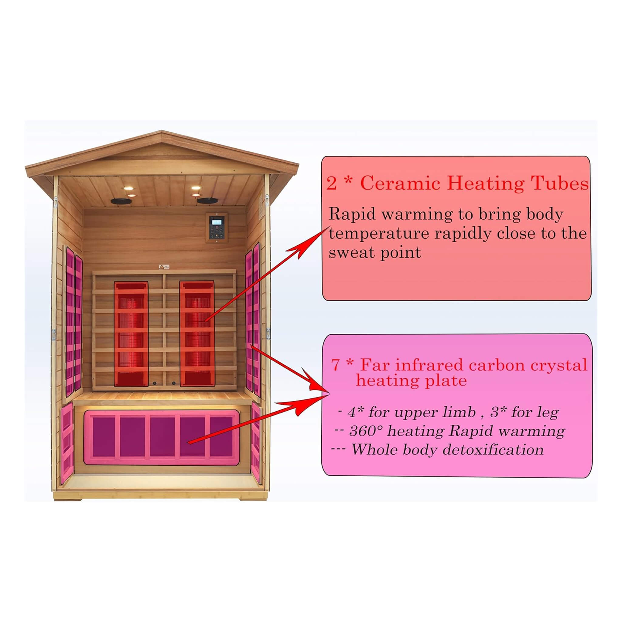 Deluxe 2-Person Outdoor Mahogany Low EMF Far Infrared Sauna With Bluetooth Audio And LED Lights (SAK83719) - Energize Trek