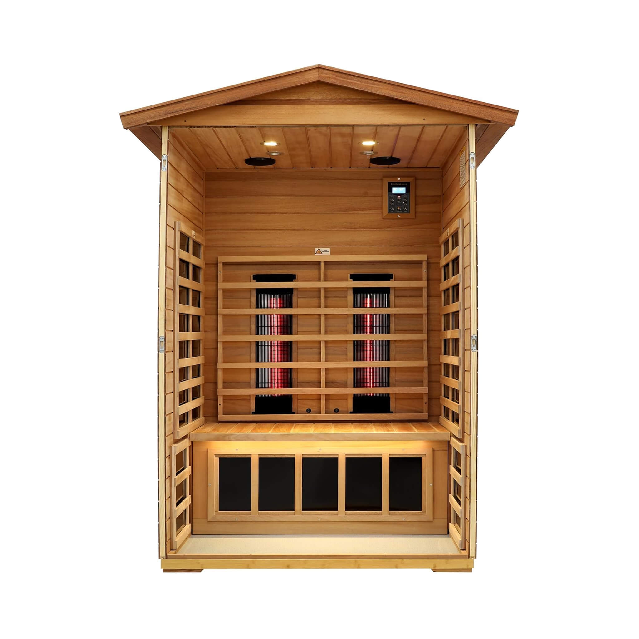 Deluxe 2-Person Outdoor Mahogany Low EMF Far Infrared Sauna With Bluetooth Audio And LED Lights (SAK83719) - Energize Trek